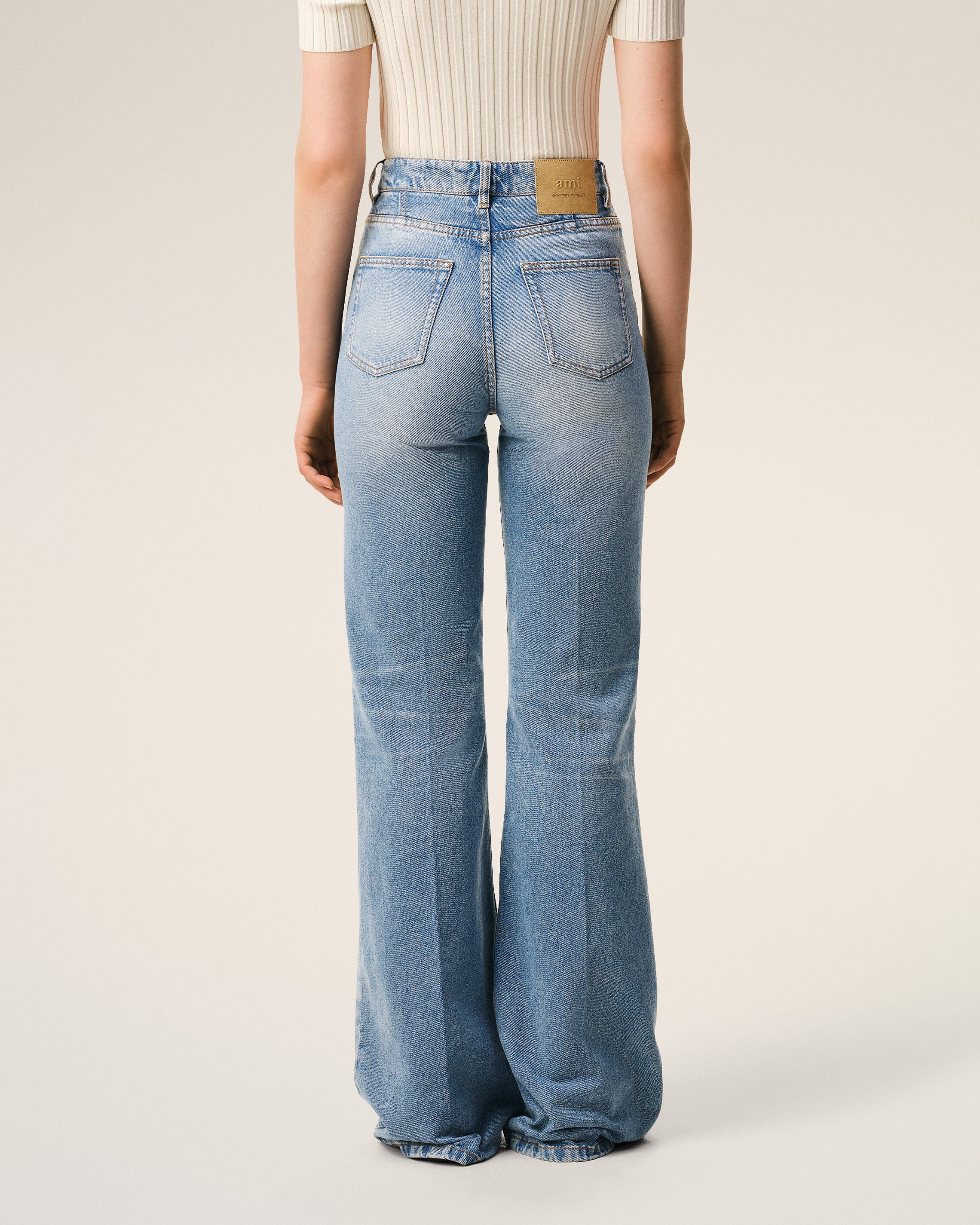 AmiParis Blue Cotton Flare Fit Jeans Women's