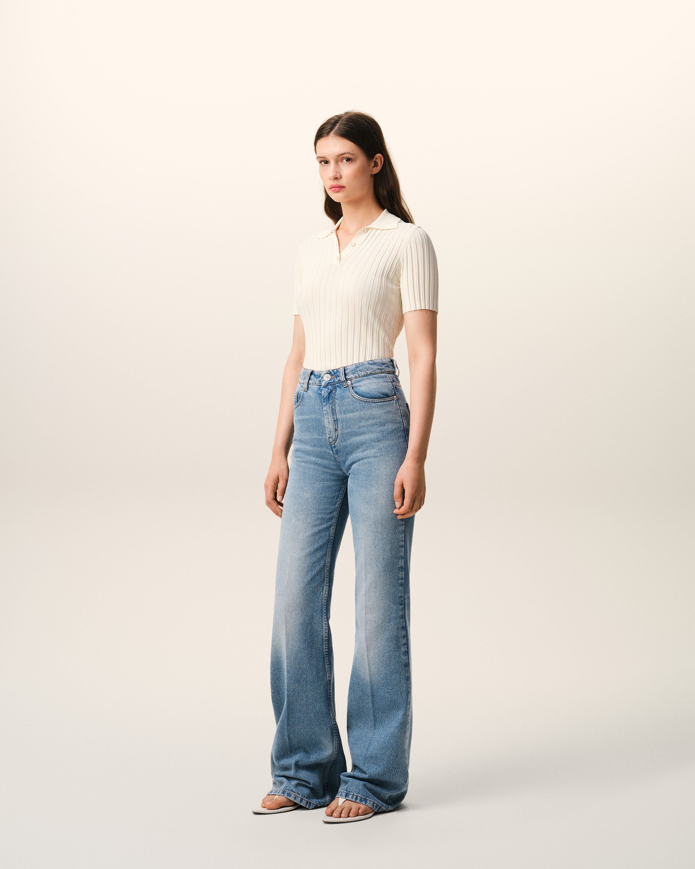 AmiParis Blue Cotton Flare Fit Jeans Women's