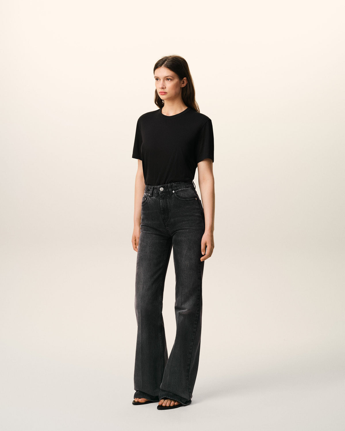 AmiParis Black Cotton Flare Fit Jeans Women's