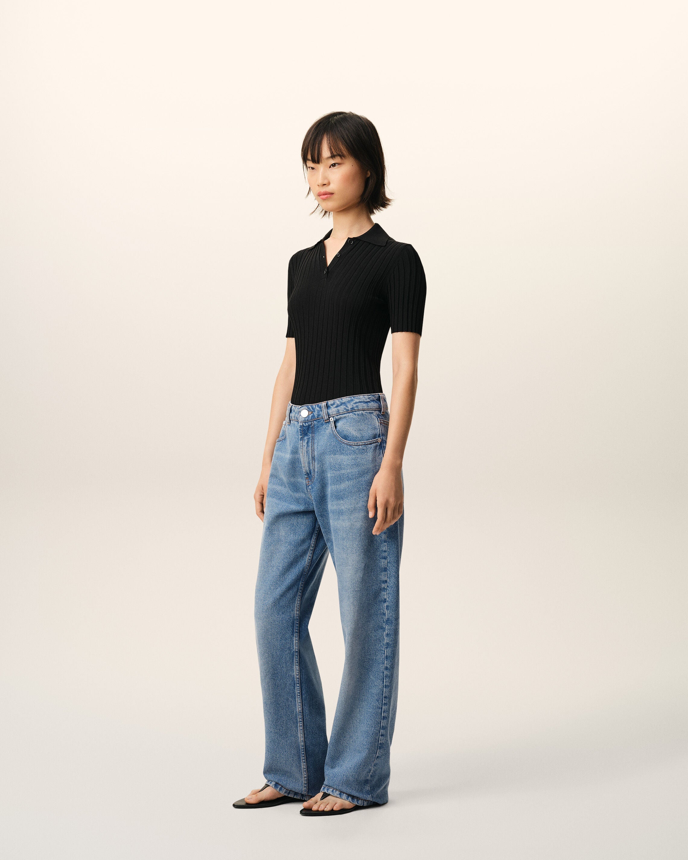AmiParis Blue Cotton Large Fit Jeans Women's