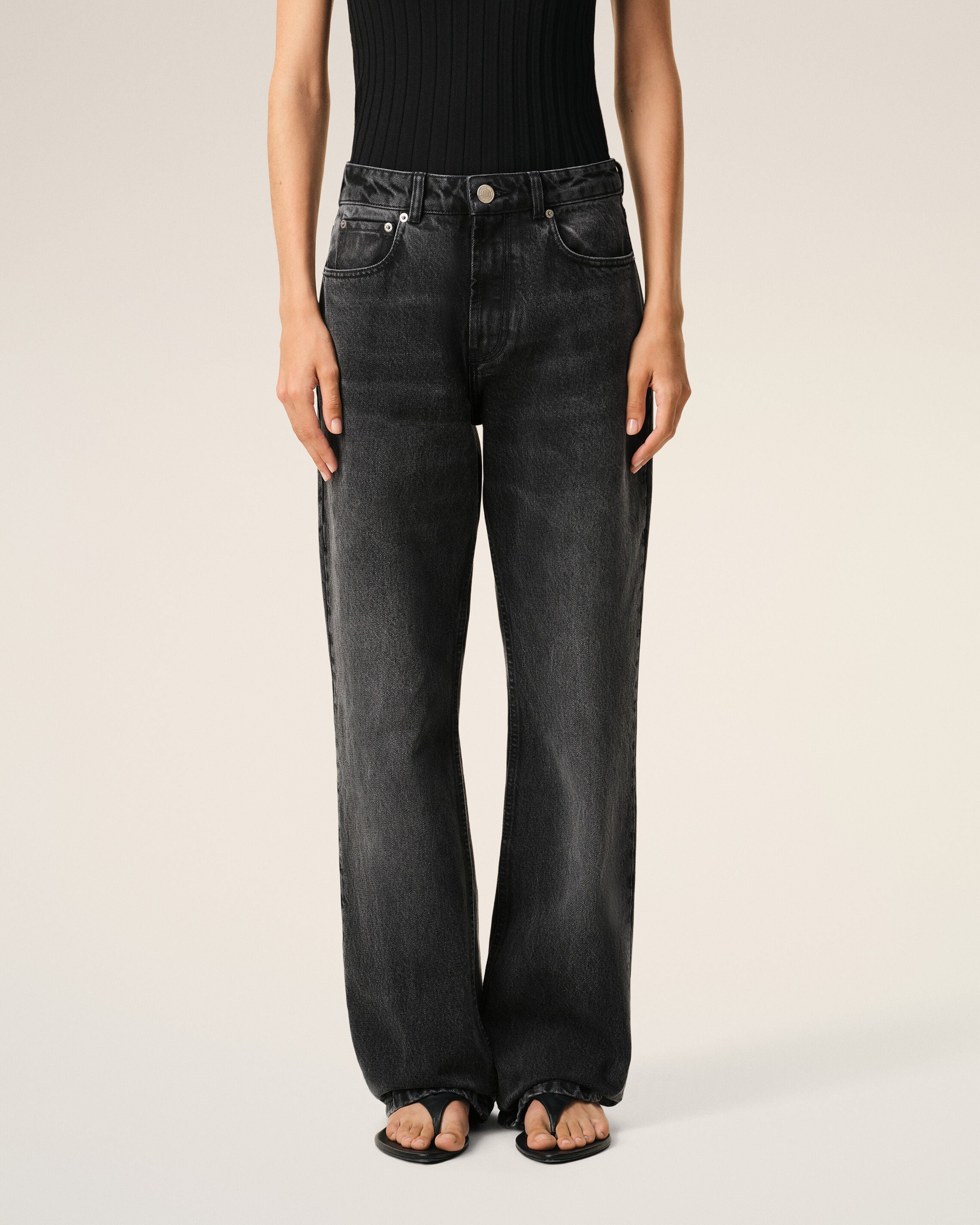 AmiParis Black Cotton Large Fit Jeans Women's