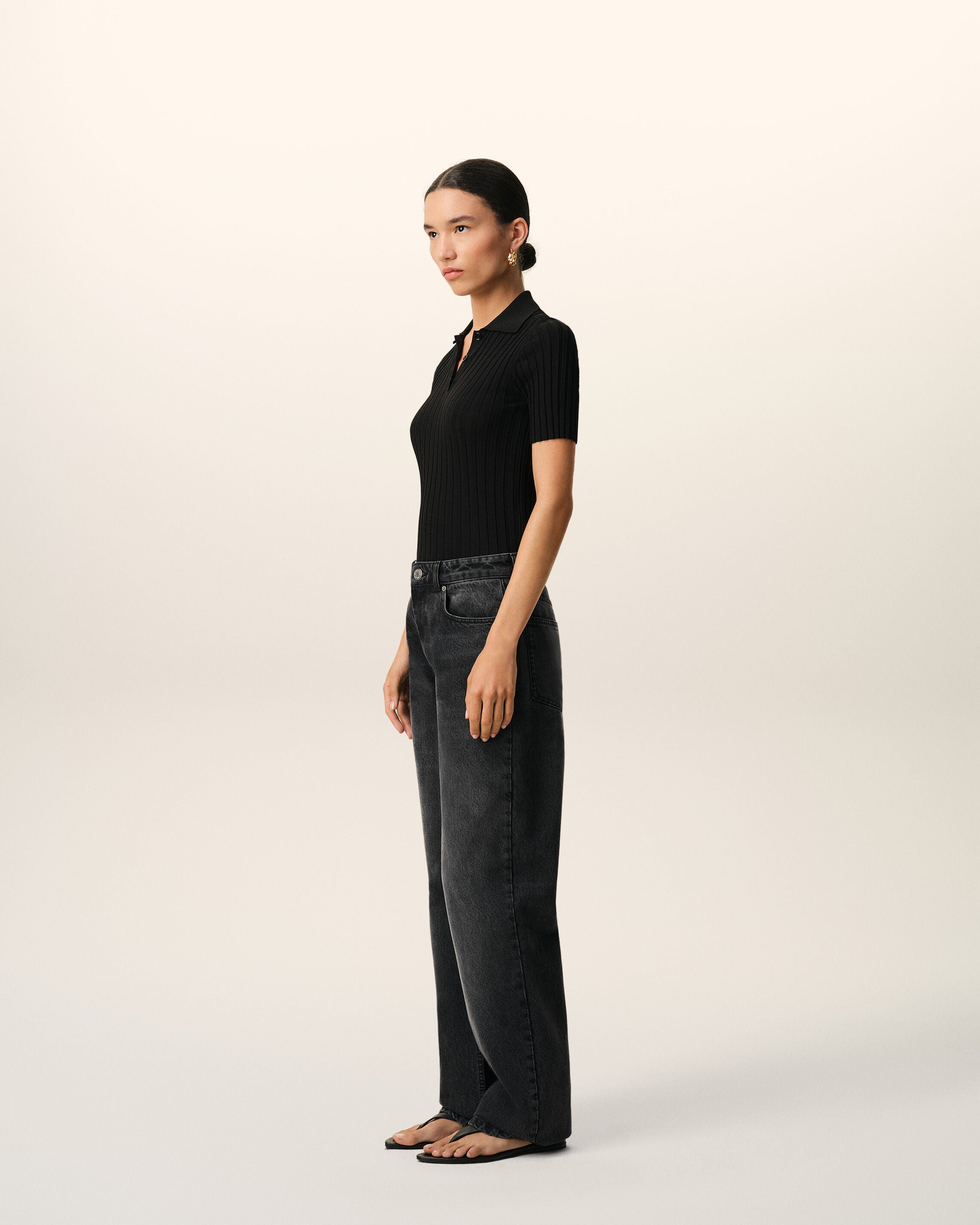 AmiParis Black Cotton Large Fit Jeans Women's