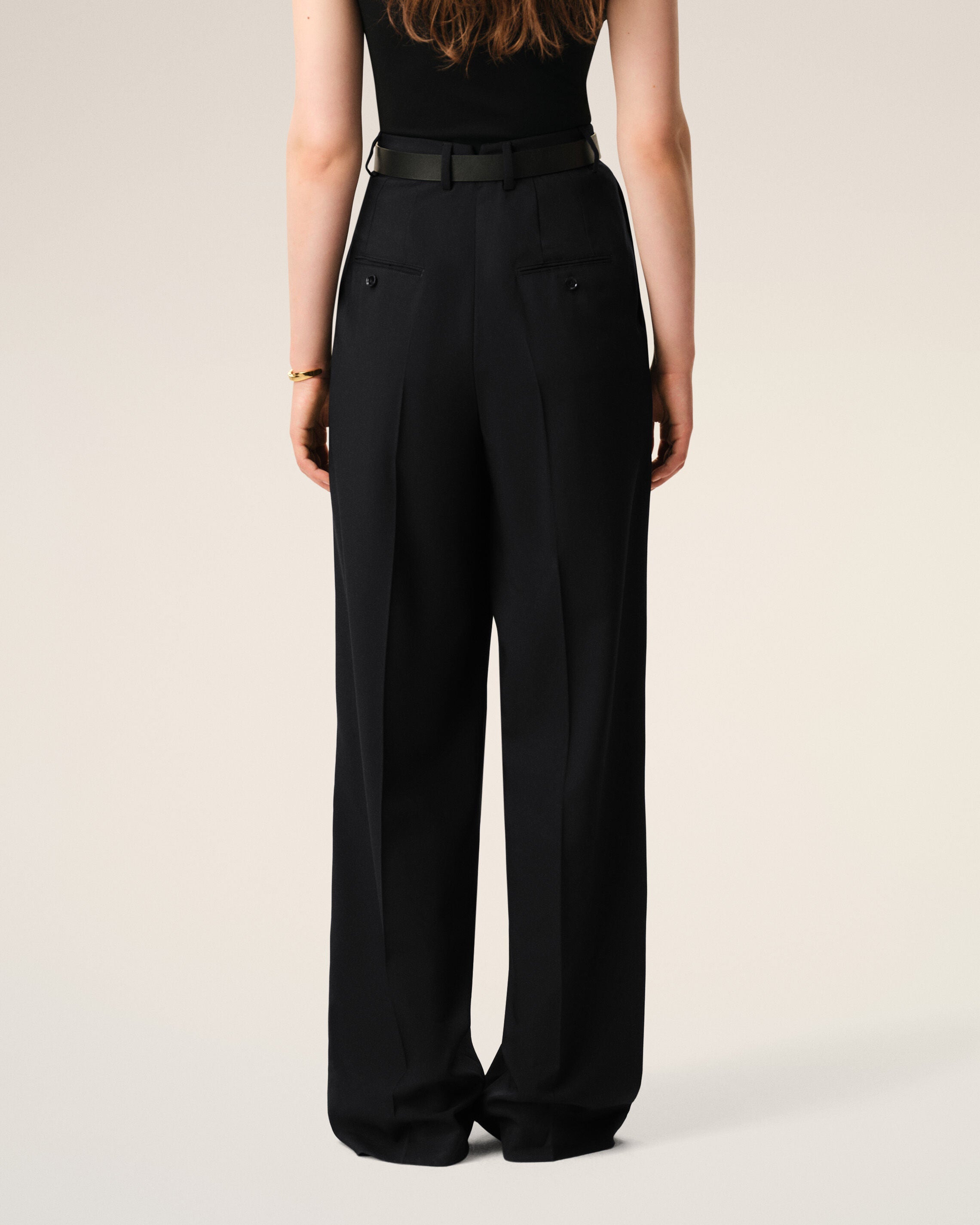 AmiParis Black New Wool High Waist Wide Trousers Women's