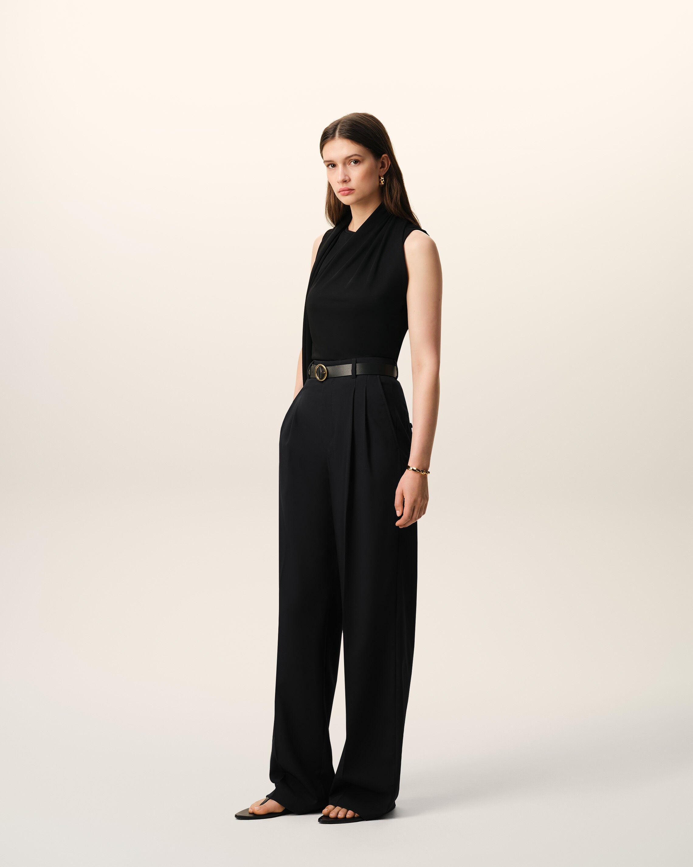 AmiParis Black New Wool High Waist Wide Trousers Women's