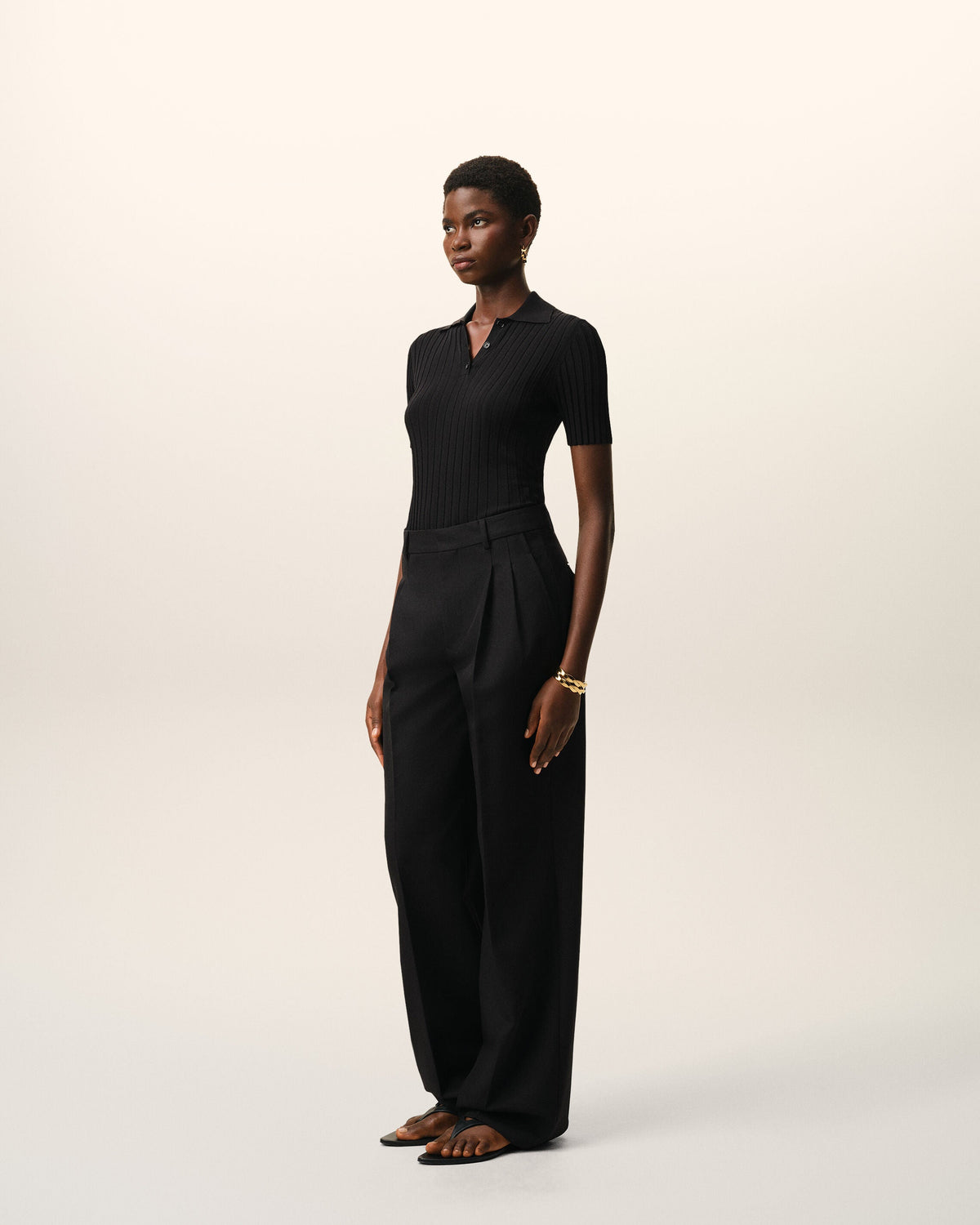 AmiParis Black New Wool Low Waist Wide Trousers Women's