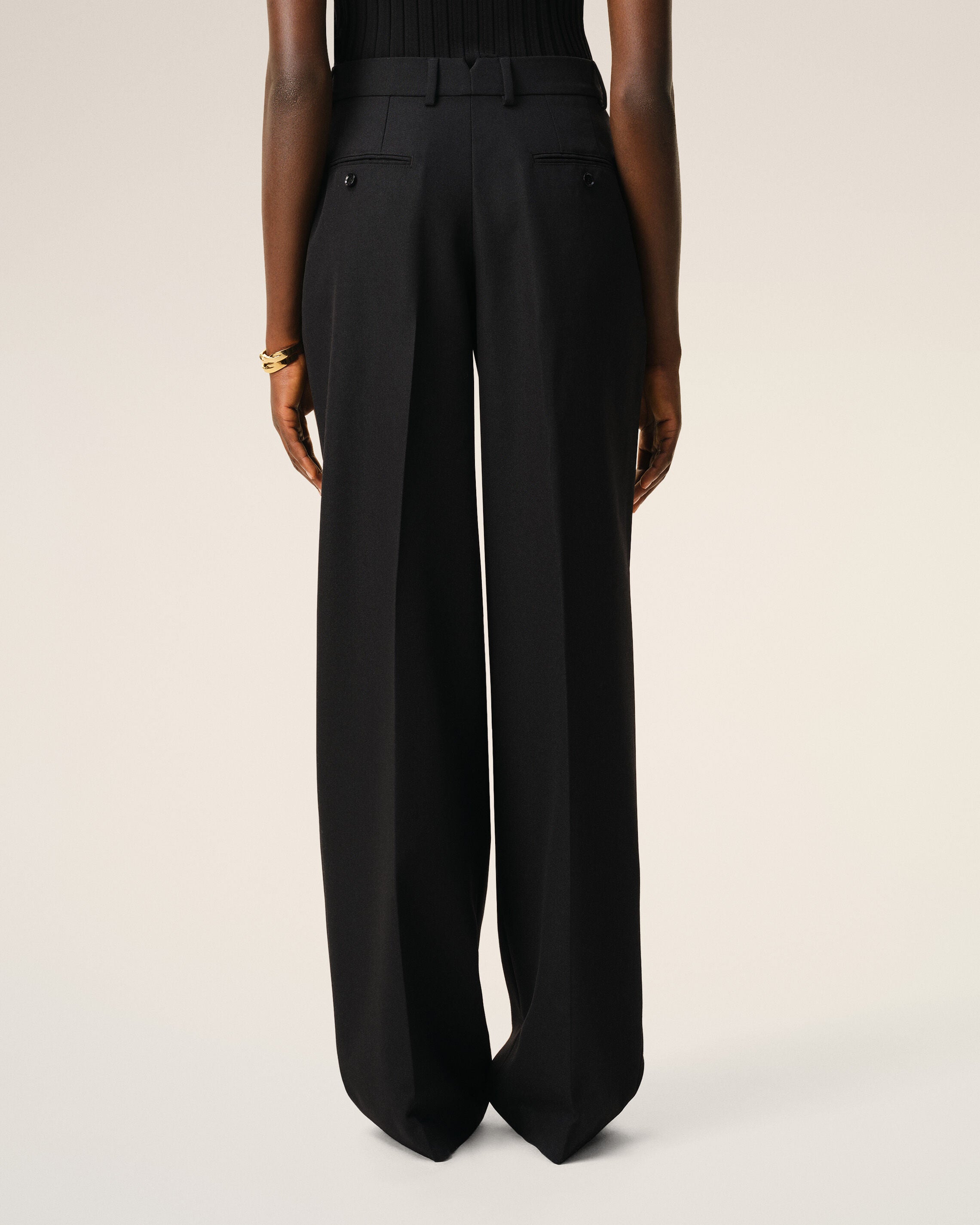 AmiParis Black New Wool Low Waist Wide Trousers Women's