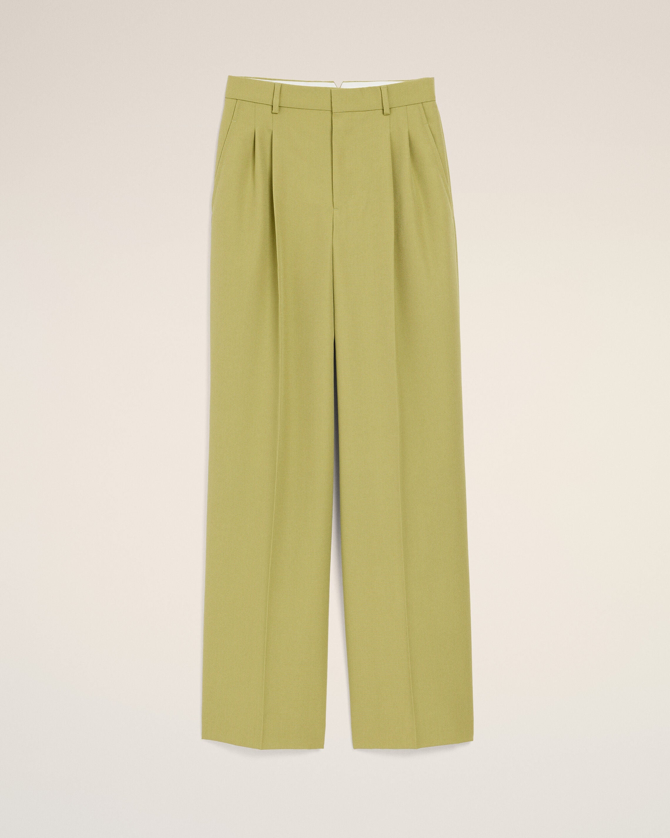 AmiParis Green New Wool Low Waist Wide Trousers Women's