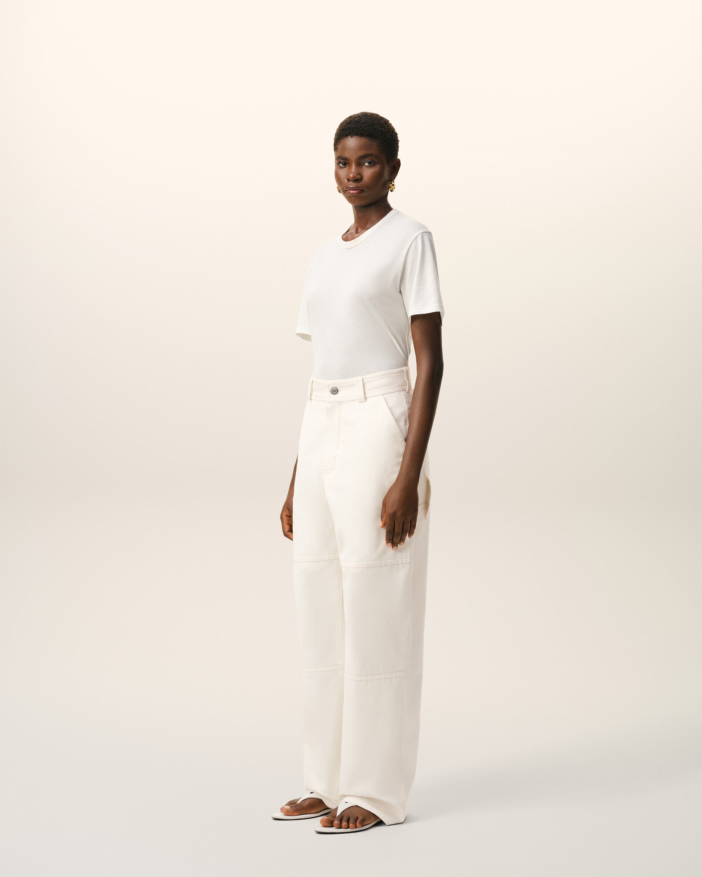 AmiParis White Cotton Worker Trousers Women's