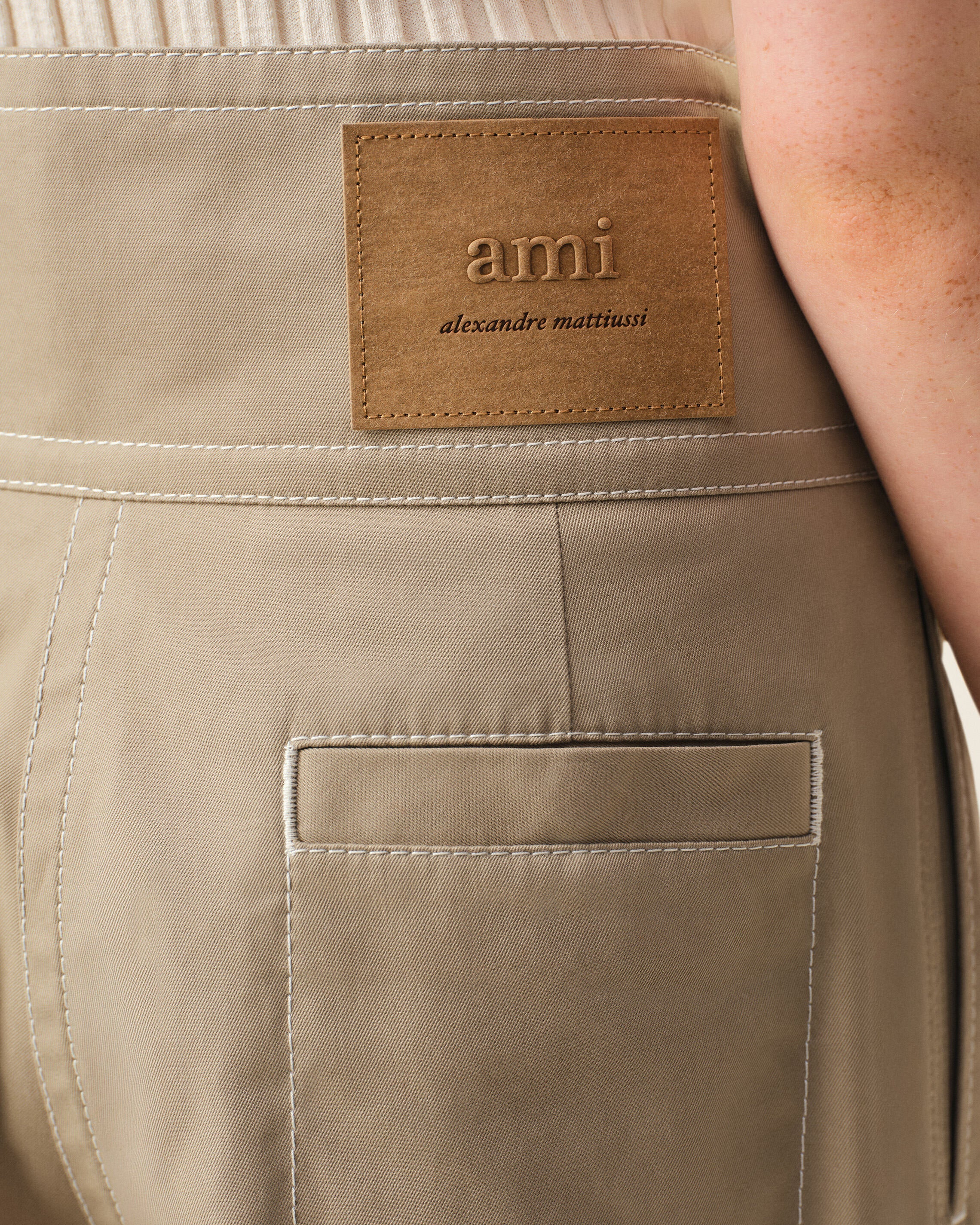 AmiParis Beige Cotton Wrapped Belted Trousers Women's