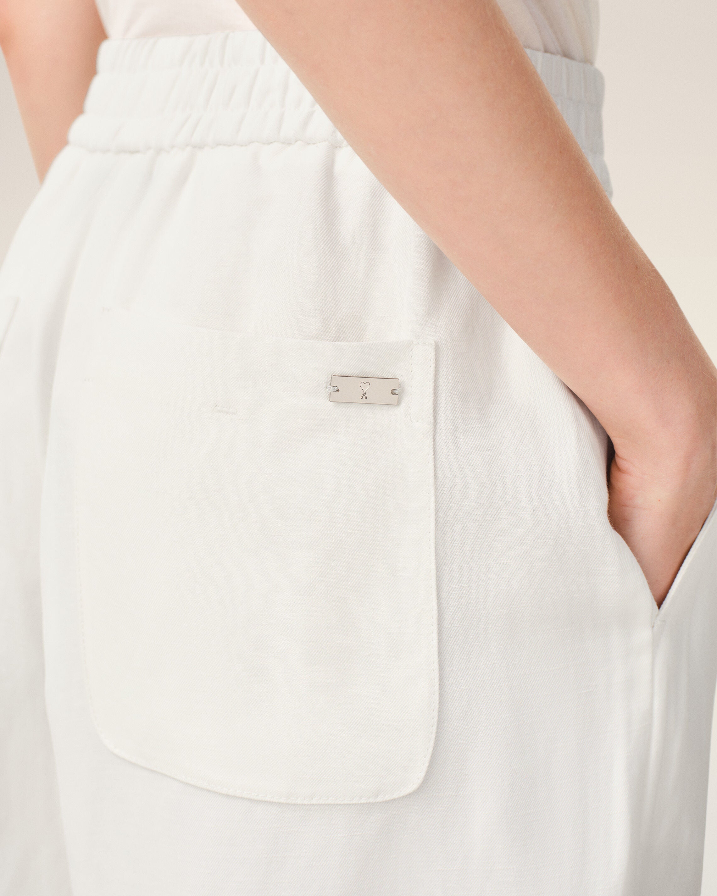 AmiParis White Blended Linen Elasticated Waist Trousers Women's