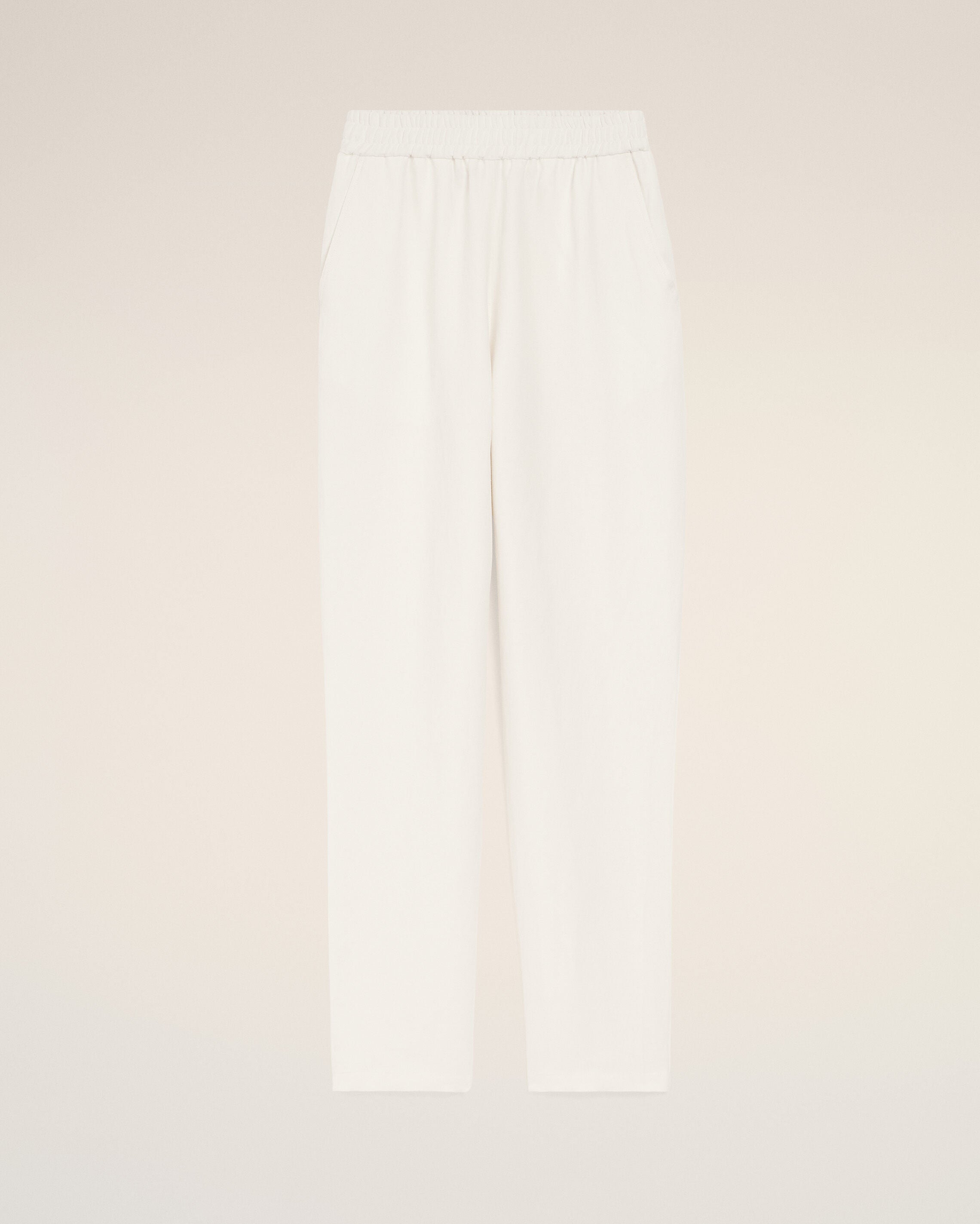 AmiParis White Blended Linen Elasticated Waist Trousers Women's