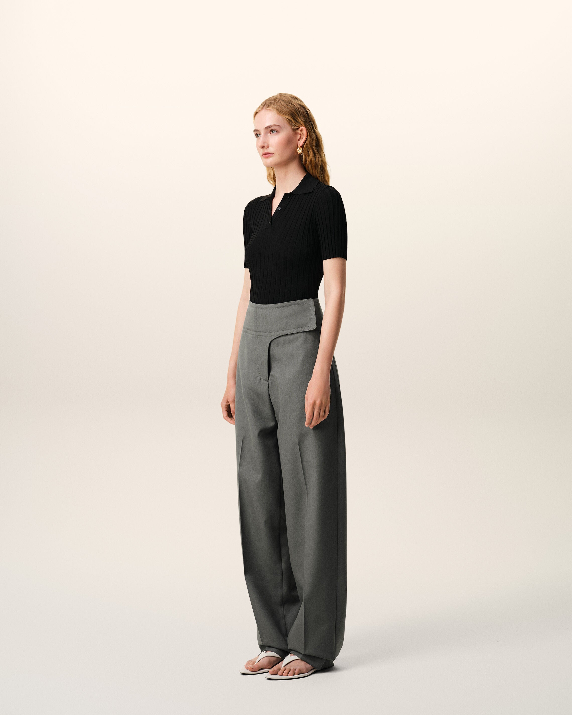 AmiParis Grey New Wool Wrapped Belted Trousers Women's