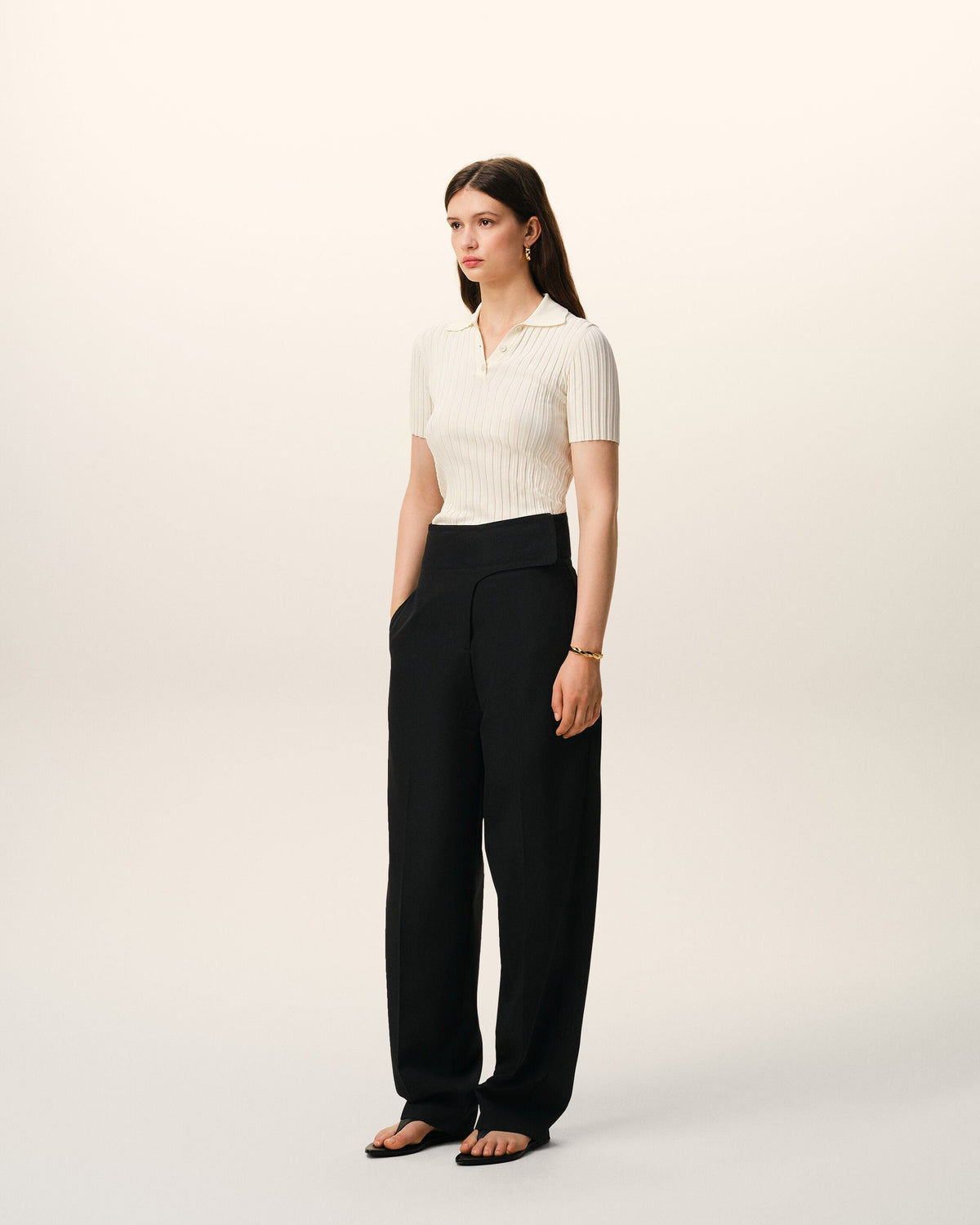 AmiParis Black New Wool Wrapped Belted Trousers Women's