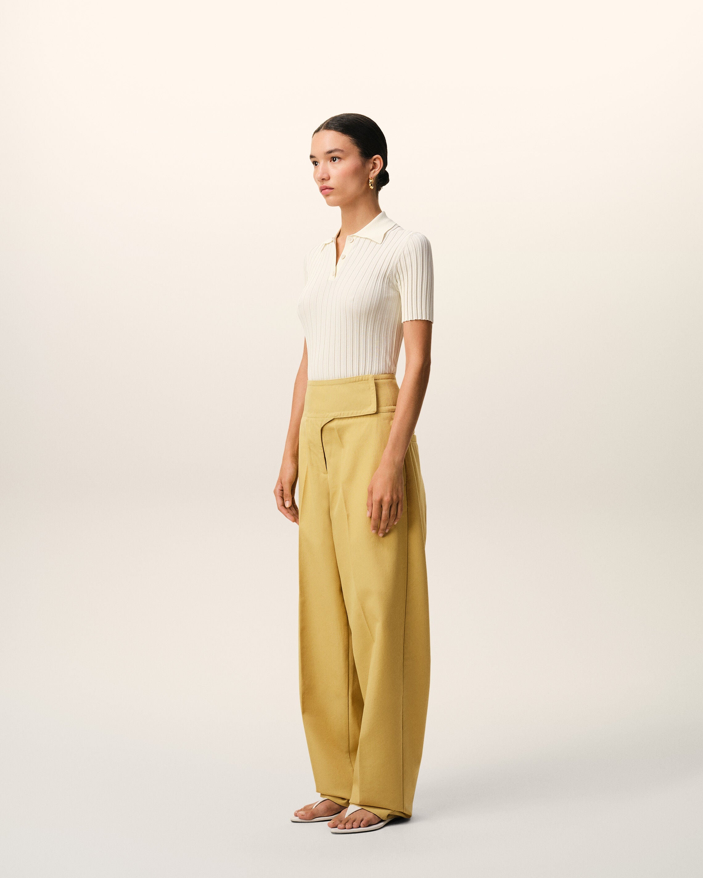AmiParis Yellow New Wool Wrapped Belted Trousers Women's