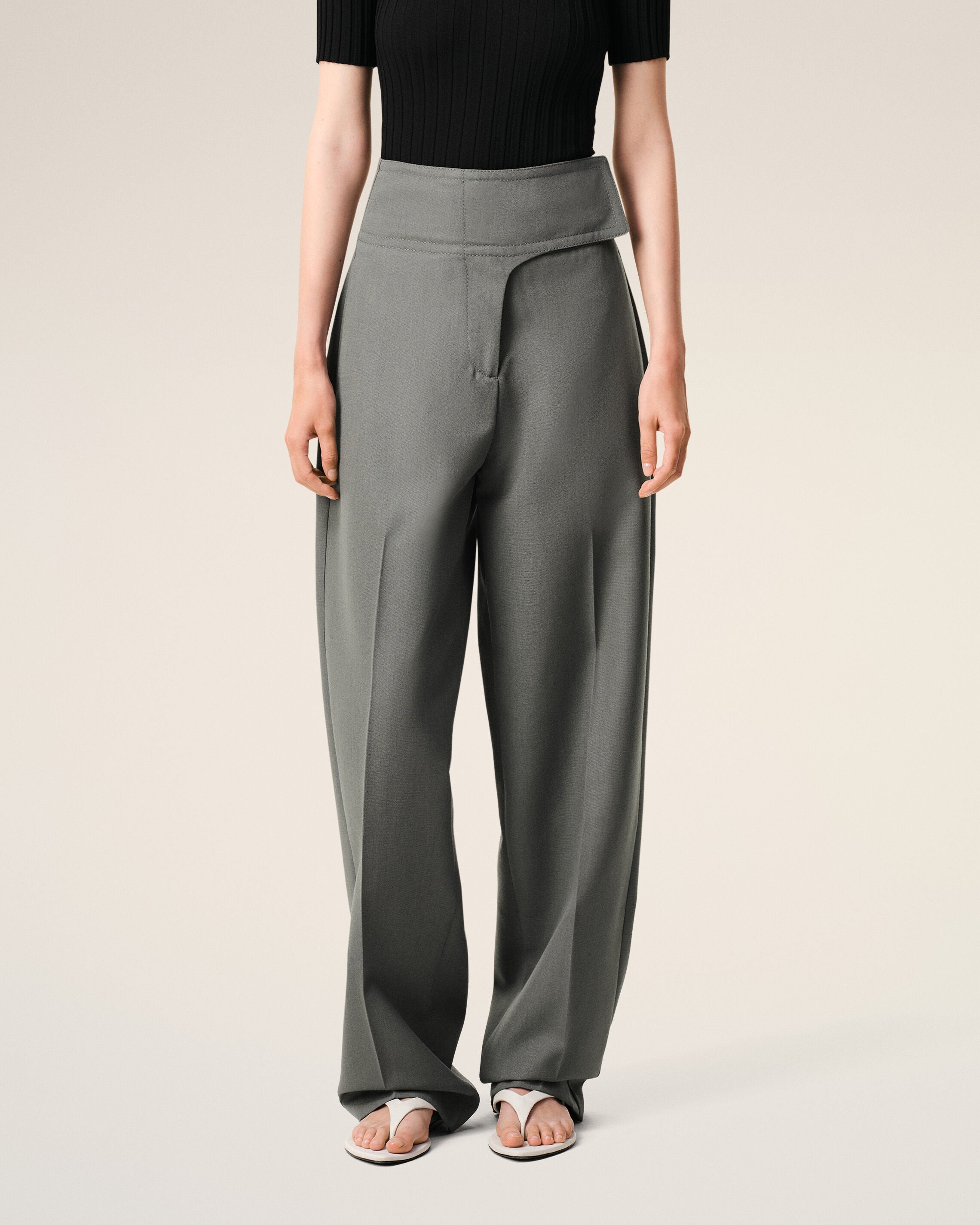 AmiParis Grey New Wool Wrapped Belted Trousers Women's