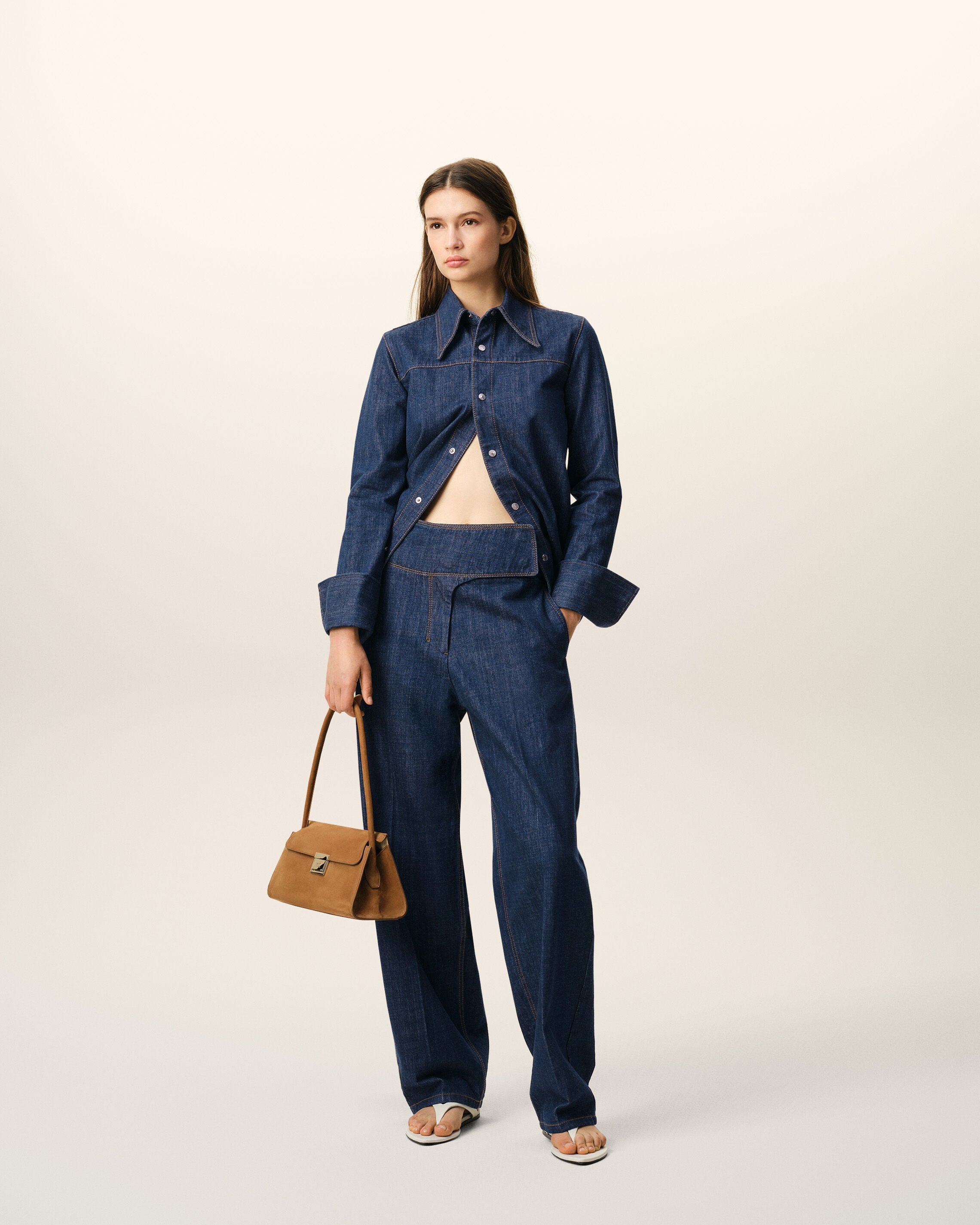 AmiParis Blue Cotton Wrapped Belted Ballon Fit Jeans Women's
