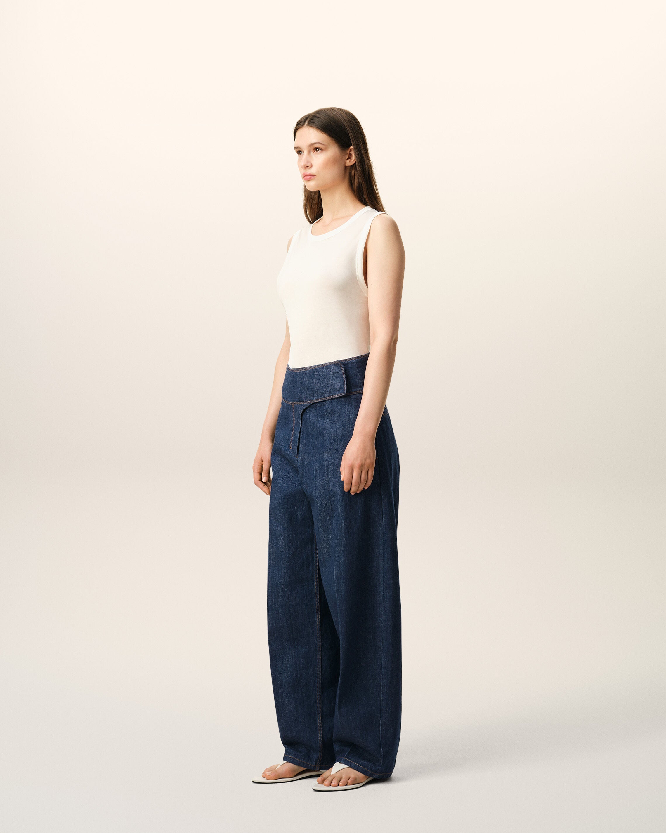 AmiParis Blue Cotton Wrapped Belted Ballon Fit Jeans Women's