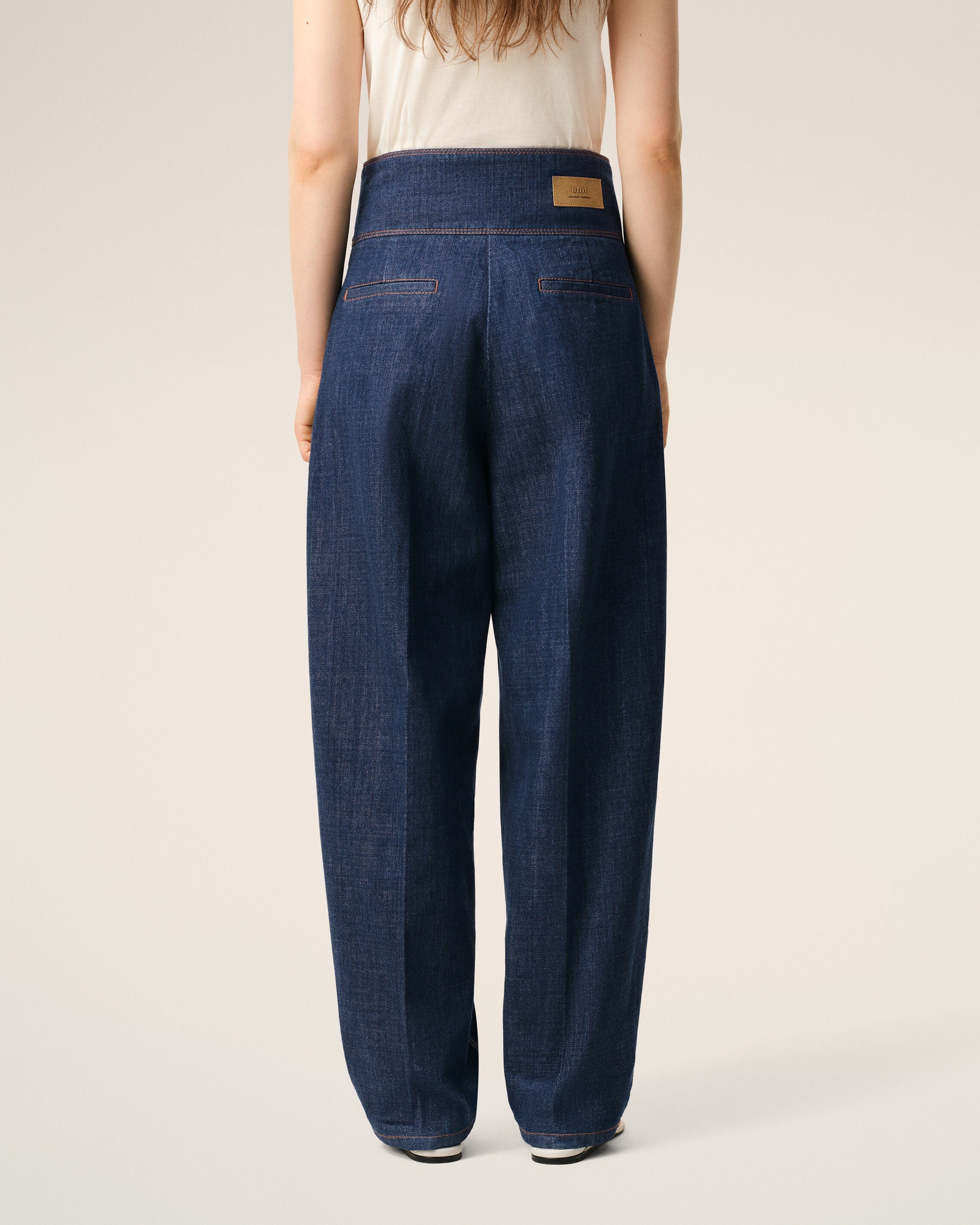 AmiParis Blue Cotton Wrapped Belted Ballon Fit Jeans Women's