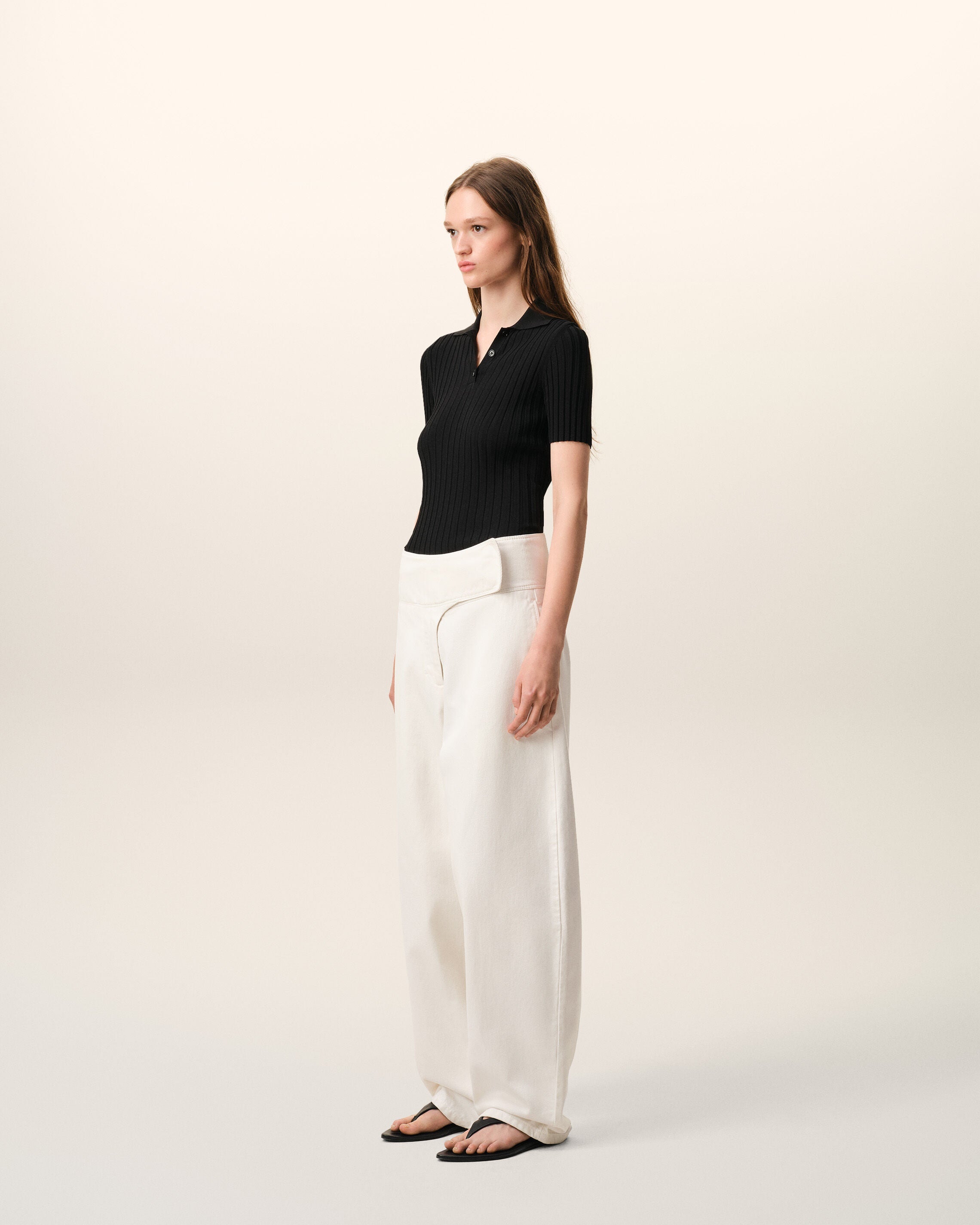 AmiParis White Cotton Wrapped Belted Ballon Fit Jeans Women's