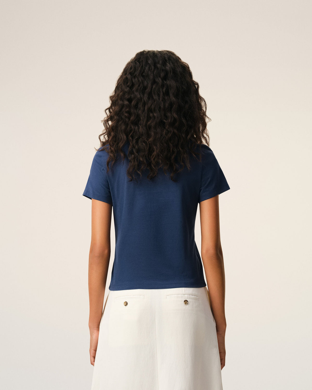 Blue Cotton Ami De Coeur Cropped Tshirt Women's