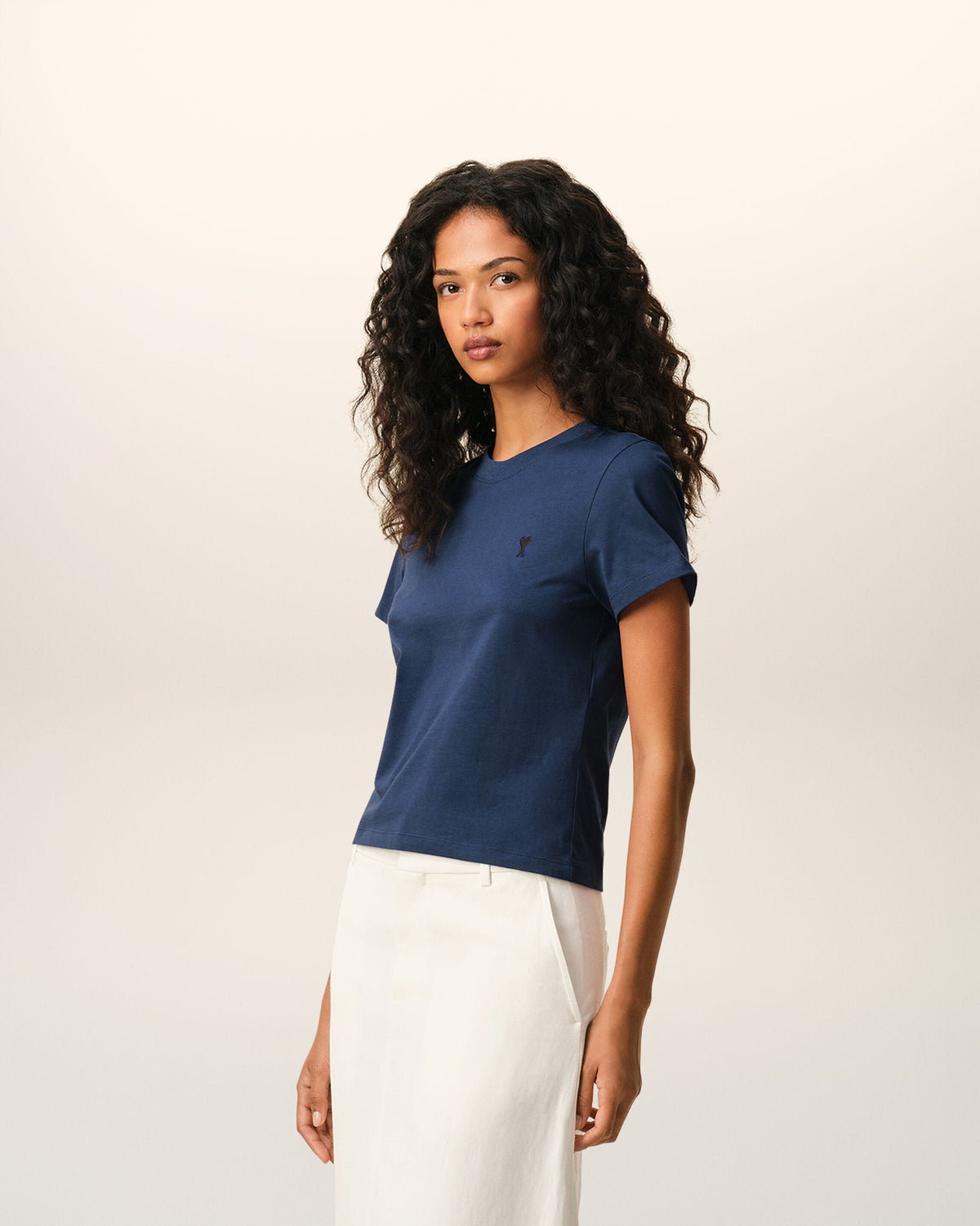 Blue Cotton Ami De Coeur Cropped Tshirt Women's