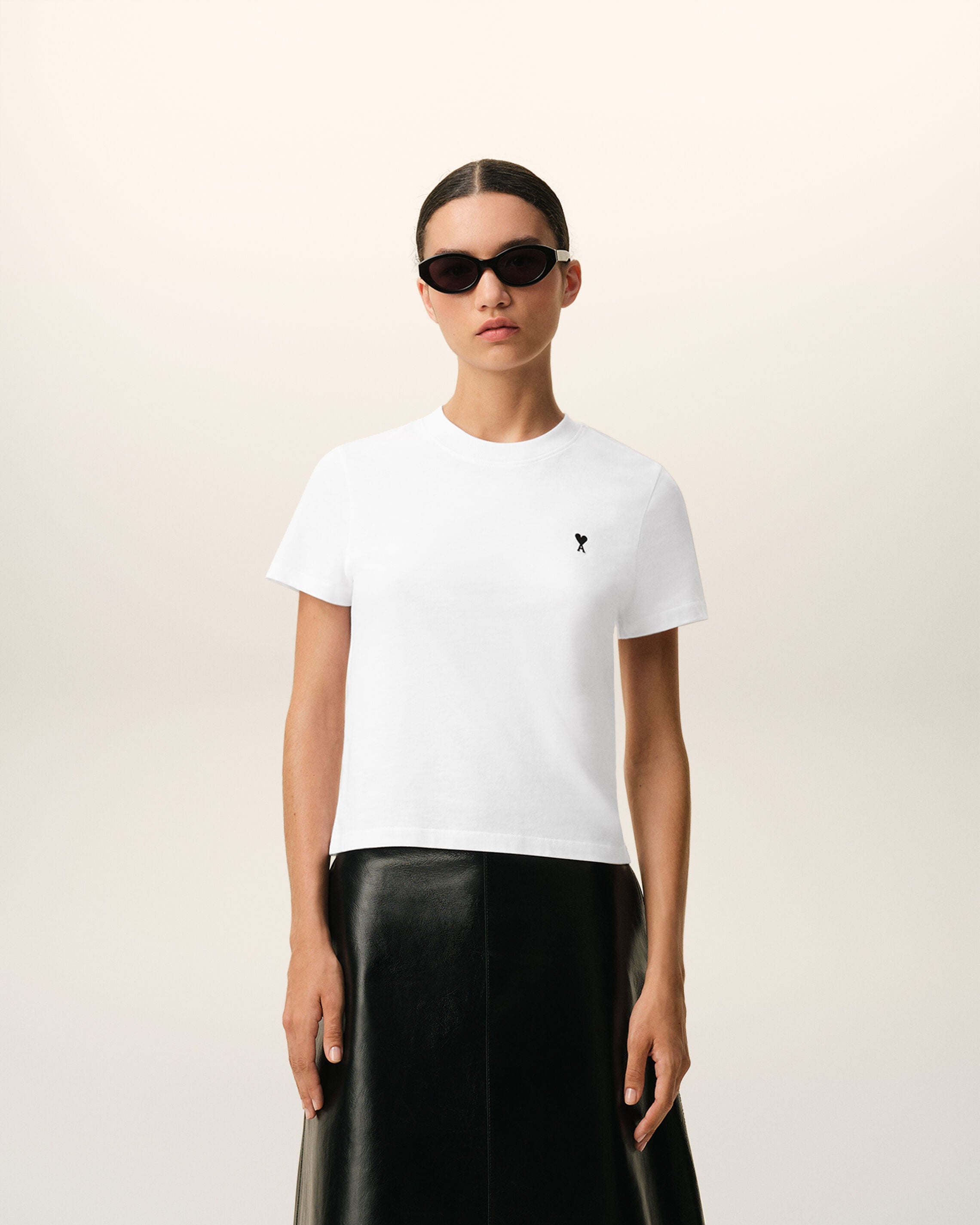 White Cotton Ami De Coeur Cropped Tshirt Women's