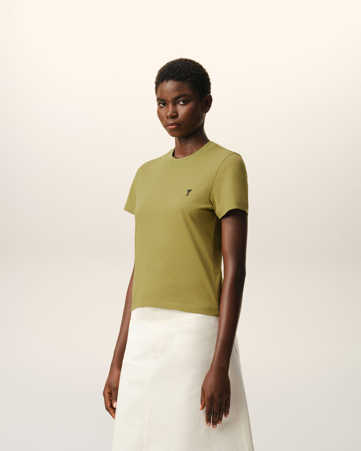 Green Cotton Ami De Coeur Cropped Tshirt Women's