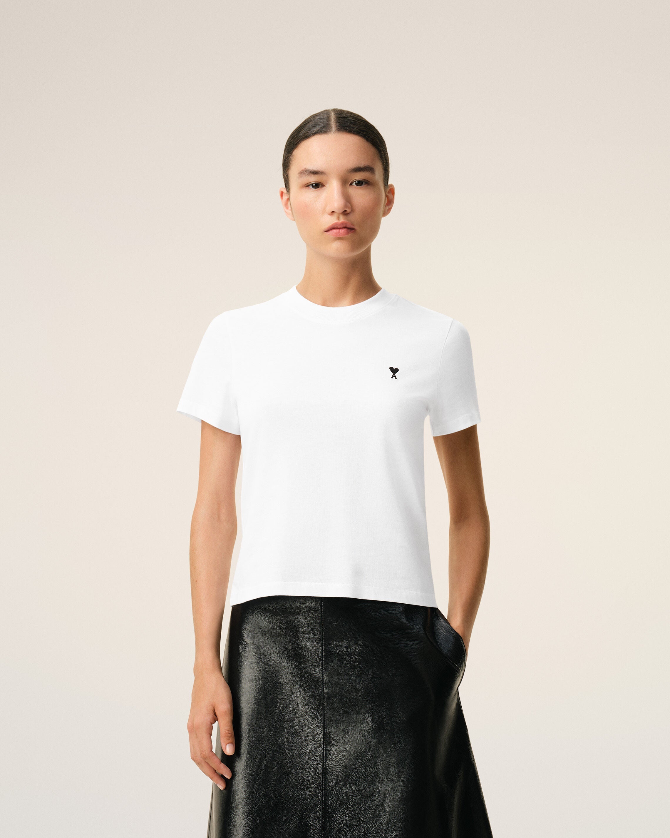 White Cotton Ami De Coeur Cropped Tshirt Women's