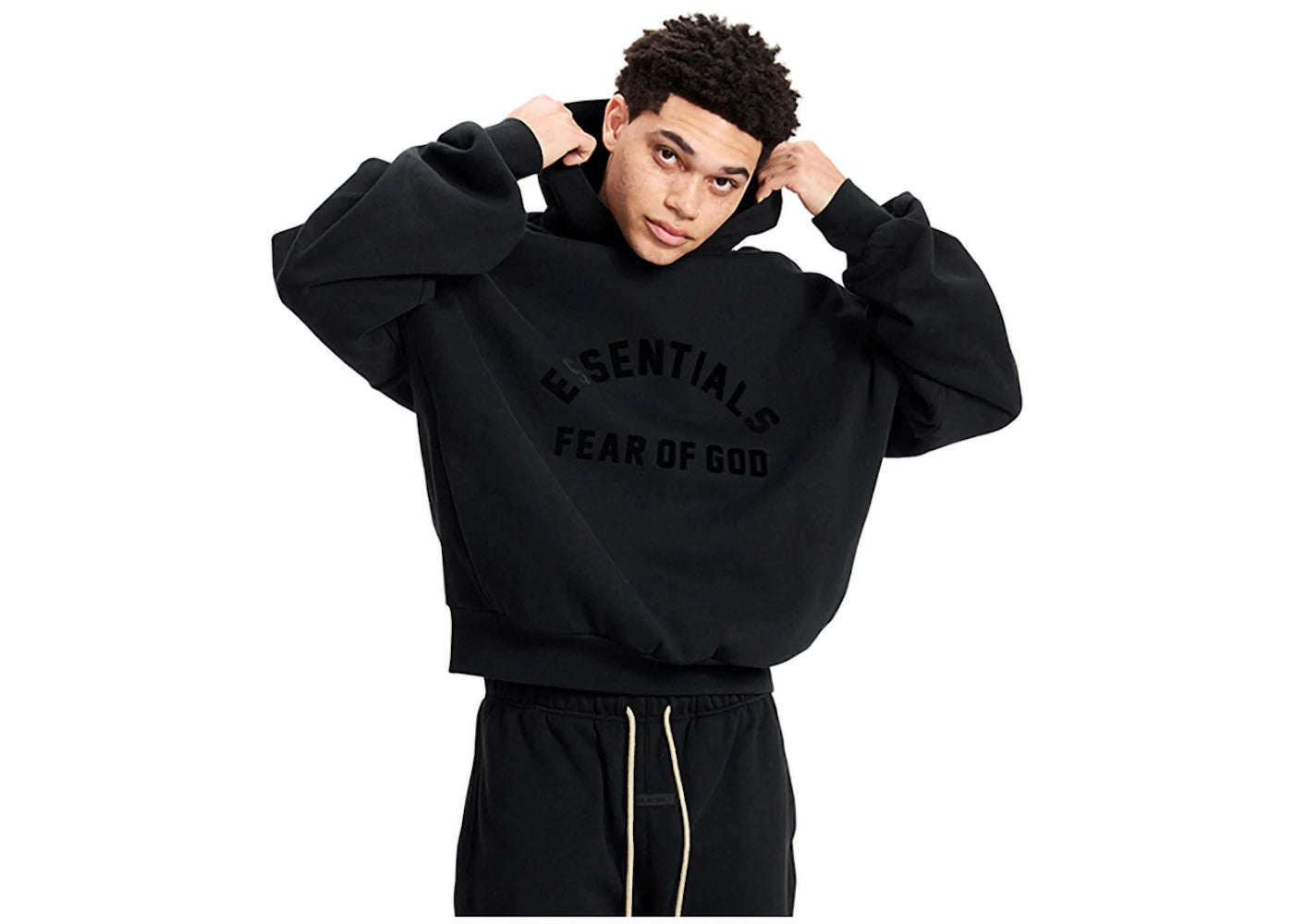 fear of god essentials arch logo hoodie jet black