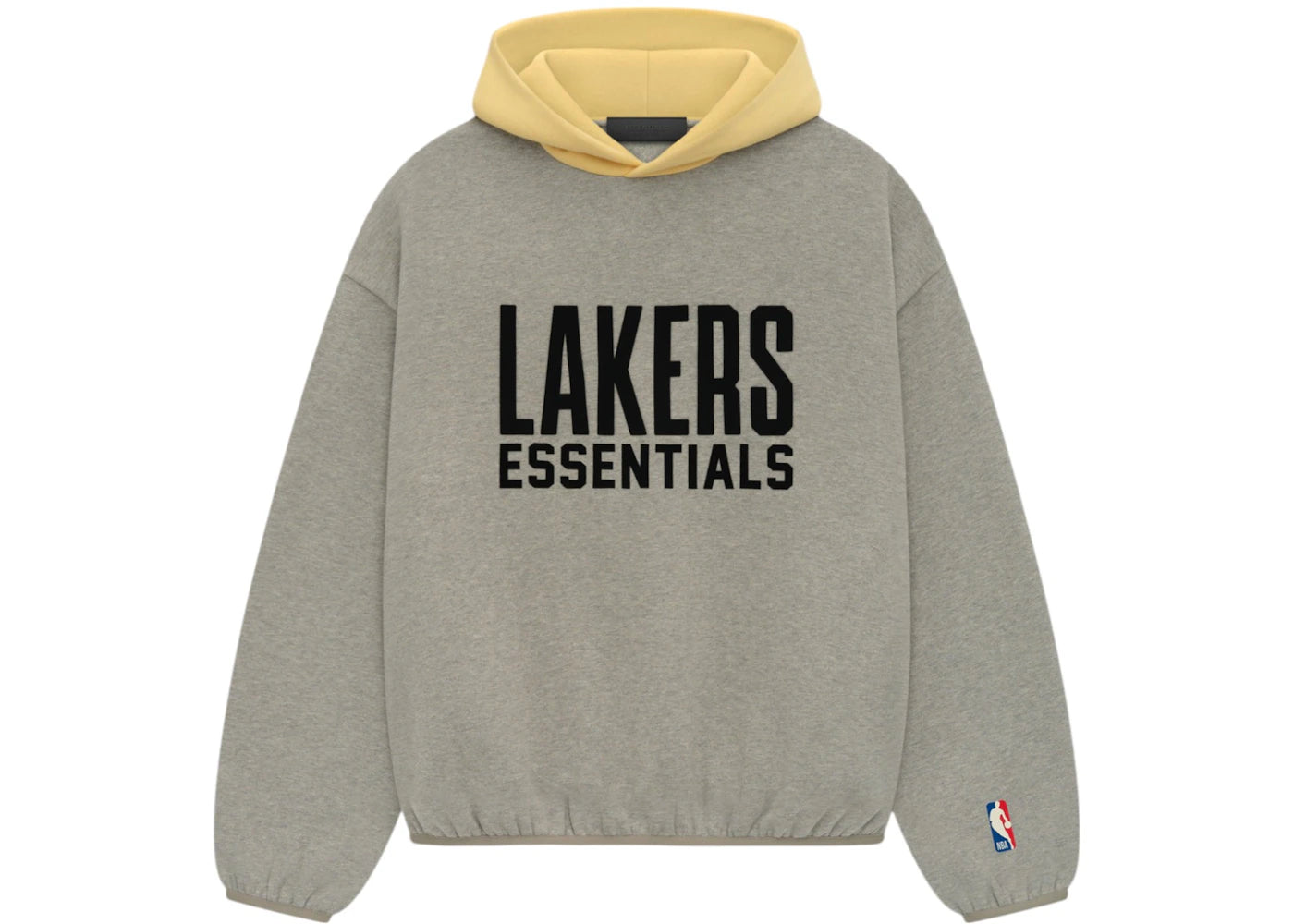 fear of god essentials lakers hoodie warm heather