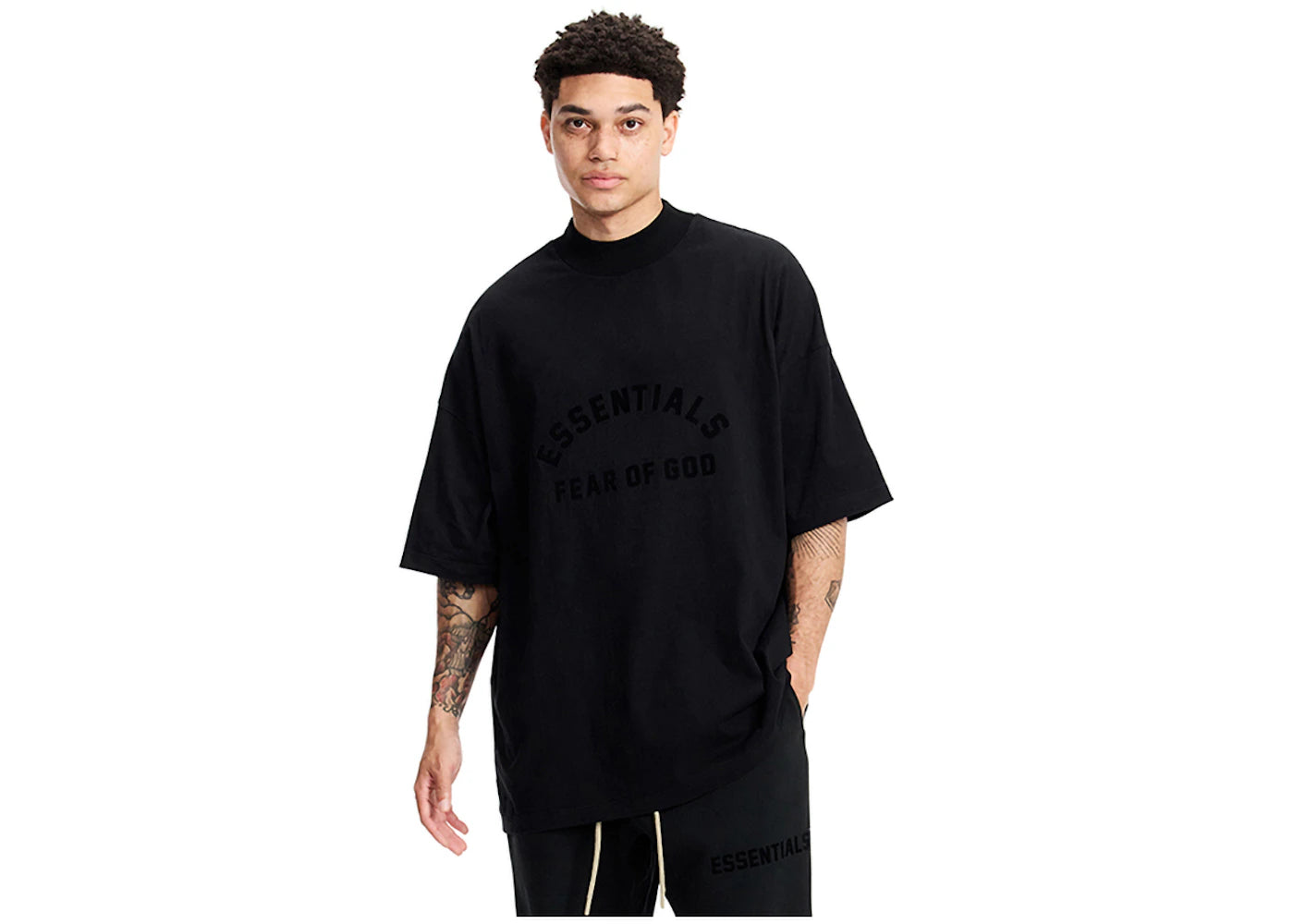 fear of god essentials arch logo tee jet black