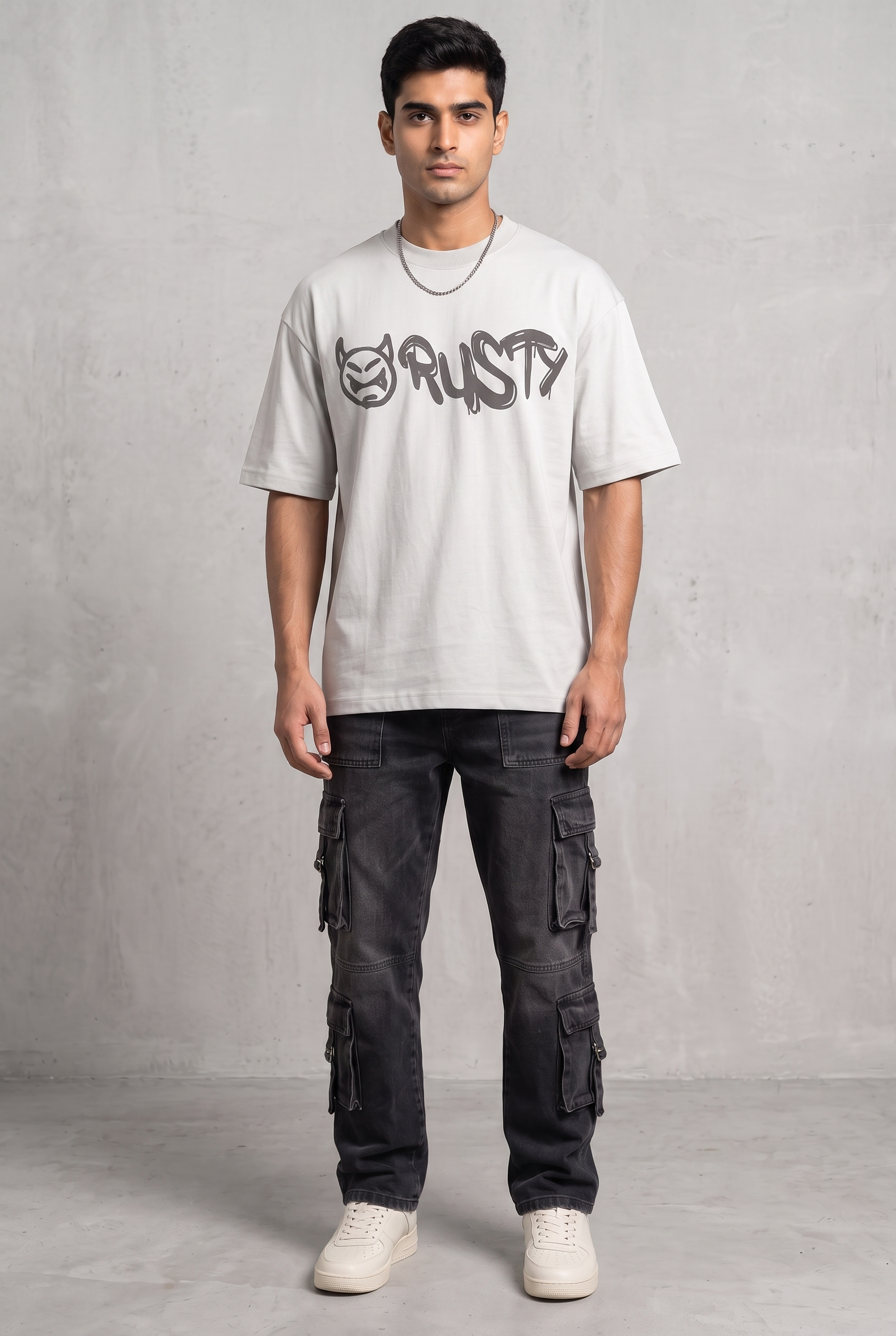 RUST GRAFFITI GREY MEN’S OVERSIZED T-SHIRT