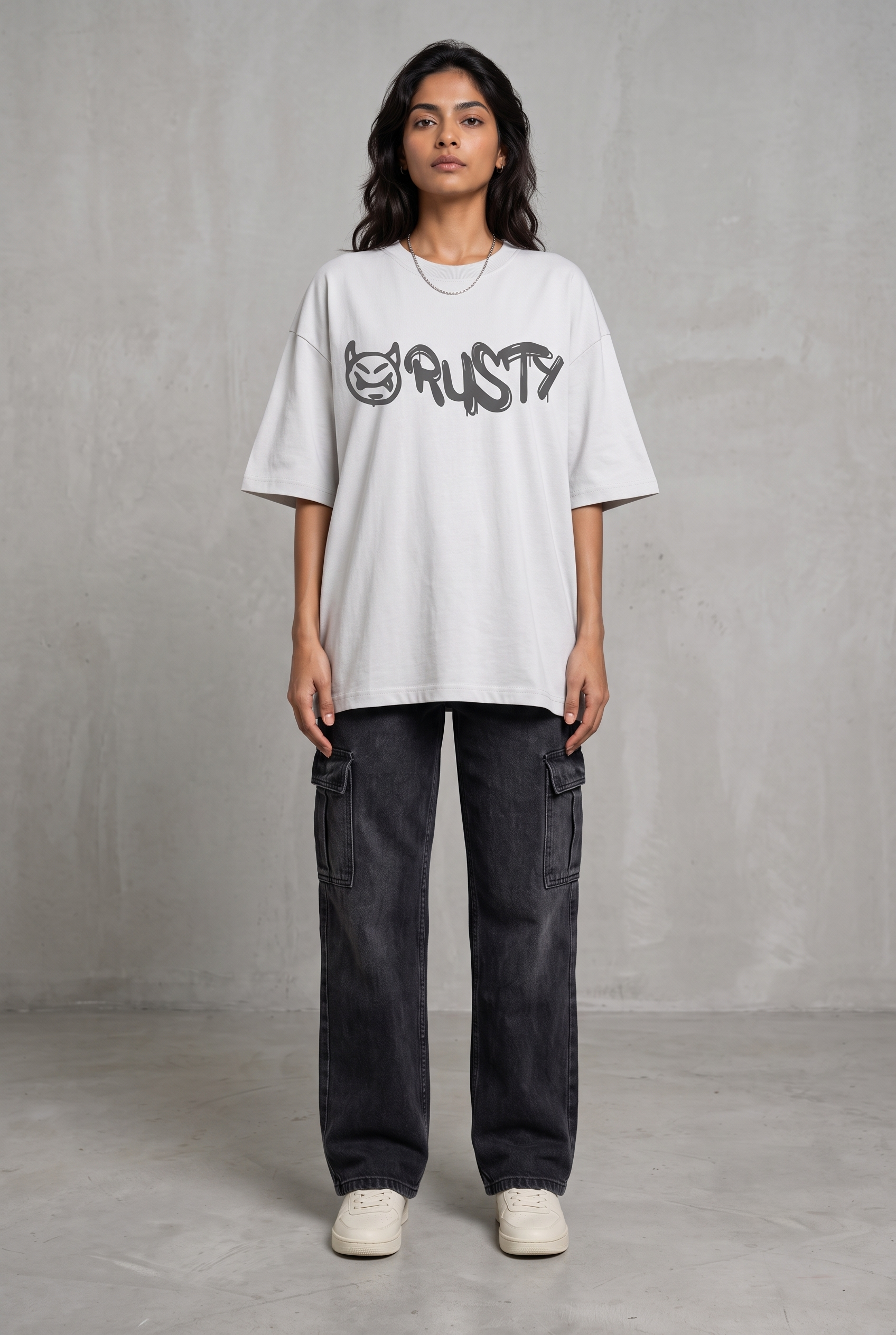 RUST GRAFFITI GREY WOMEN’S OVERSIZED T-SHIRT