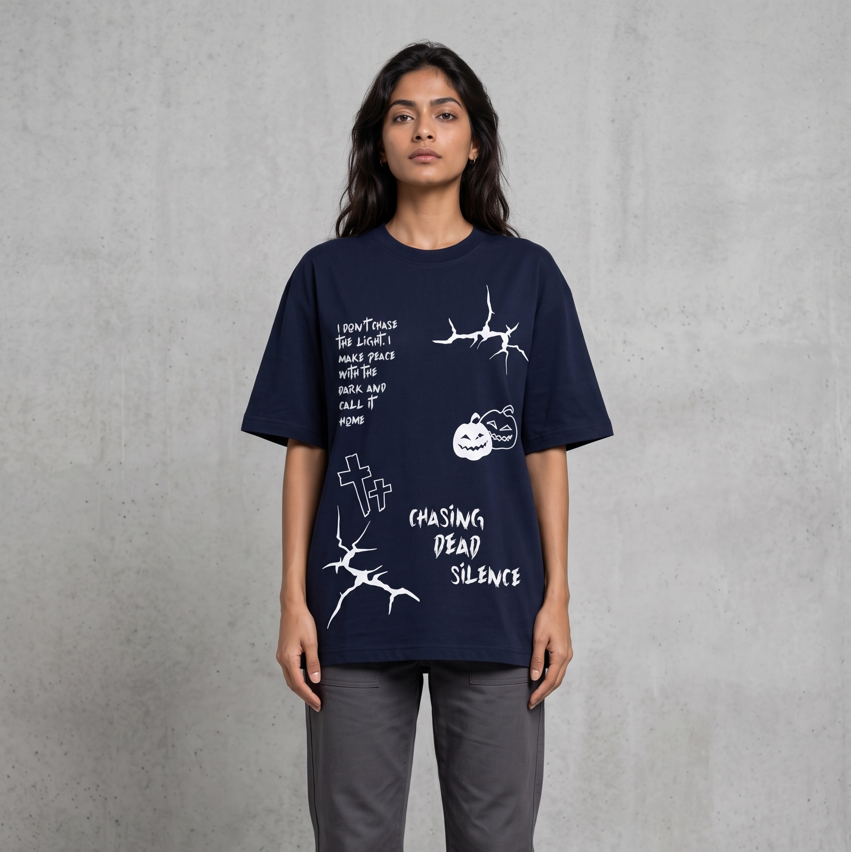 MIDNIGHT SPOOKY NAVY WOMEN’S OVERSIZED T-SHIRT