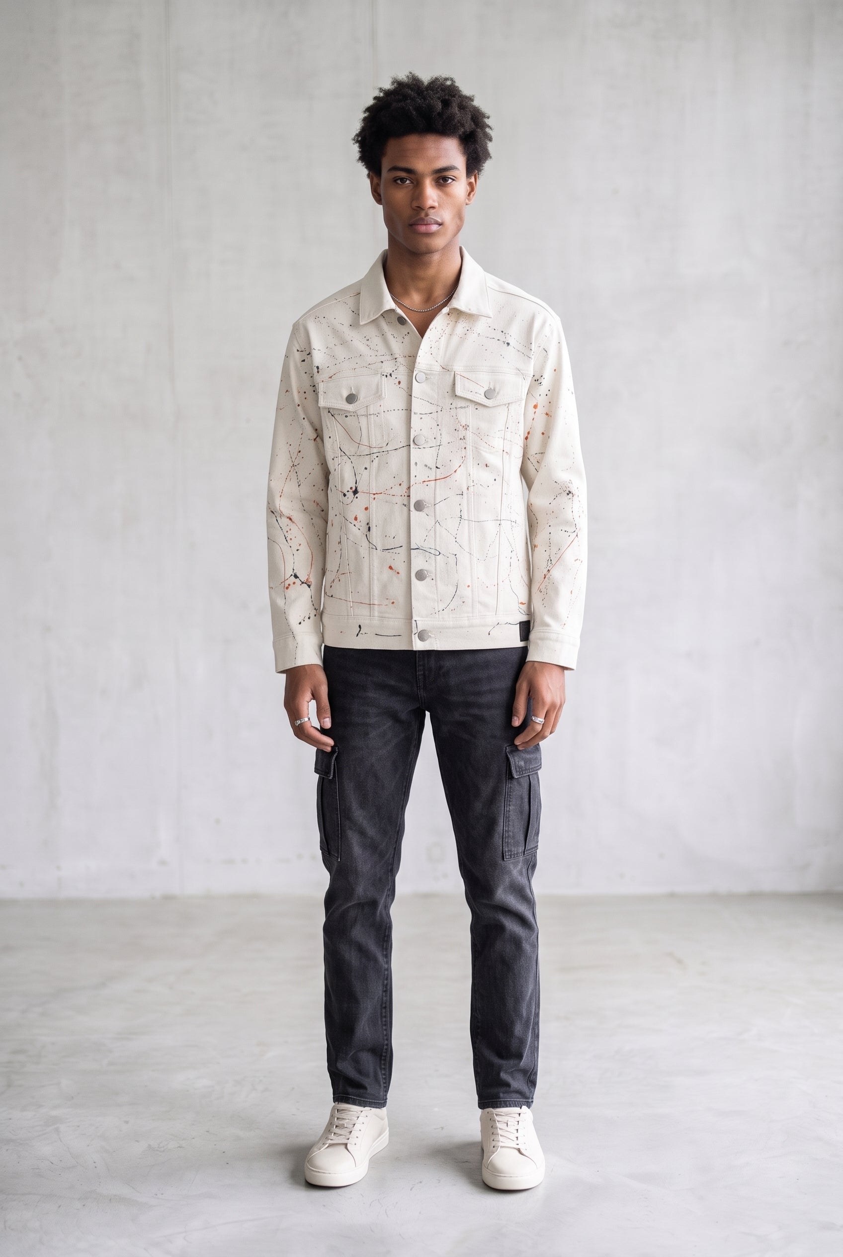 WHITE PAINTED DENIM MEN'S JACKET