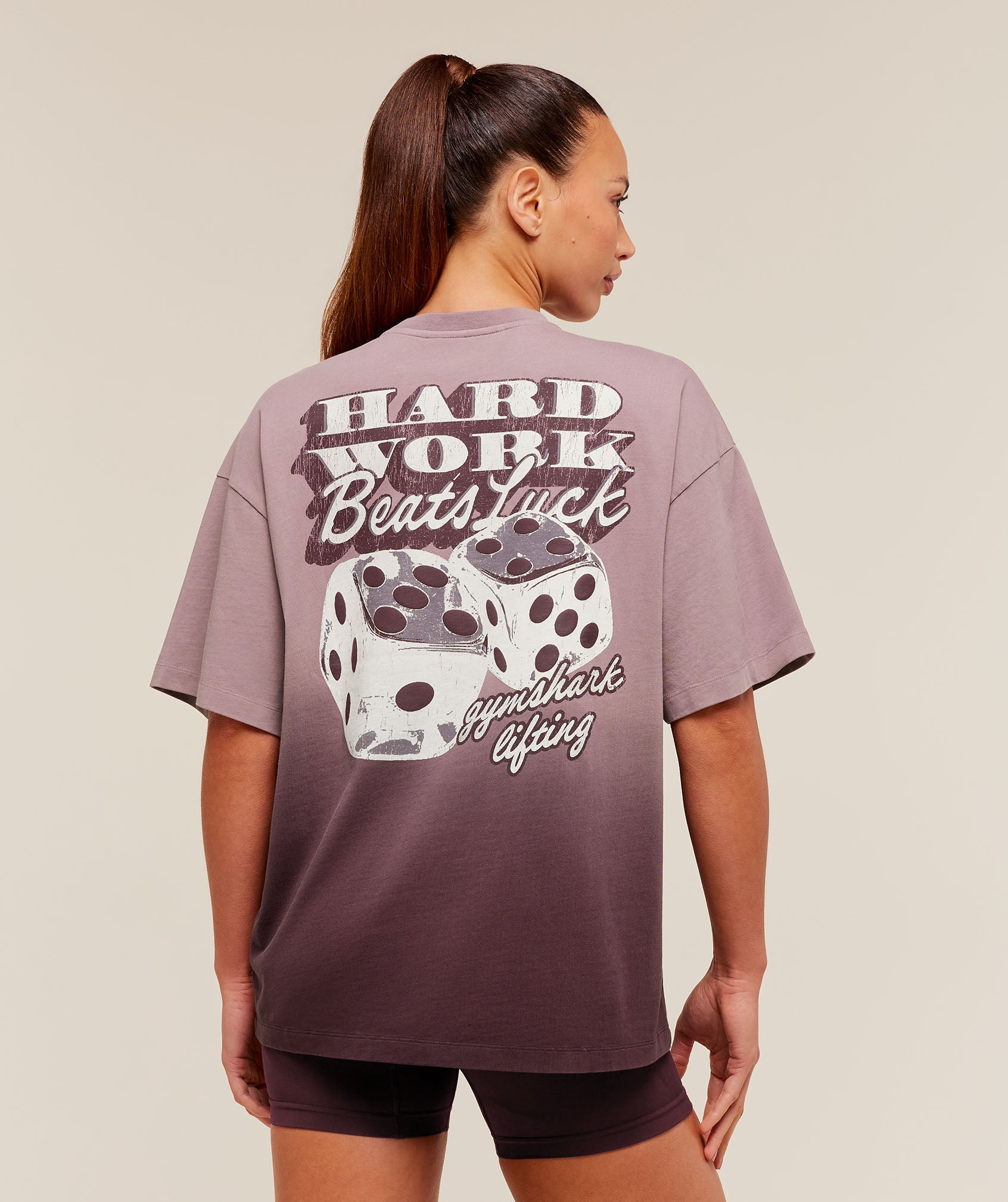Women's Gymshark Hard Work Dice Graphic Short Sleeve T-Shirt Cherry Purple