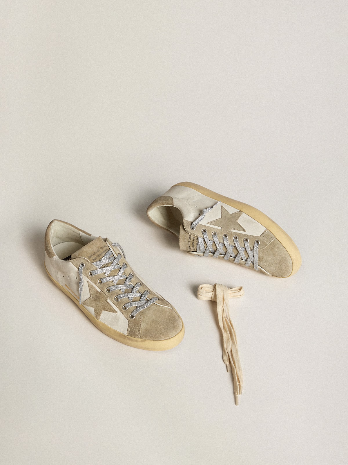 Golden Goose Mens Super-Star In Nappa With Ice-Gray Suede Star And Black Embroidery Mens