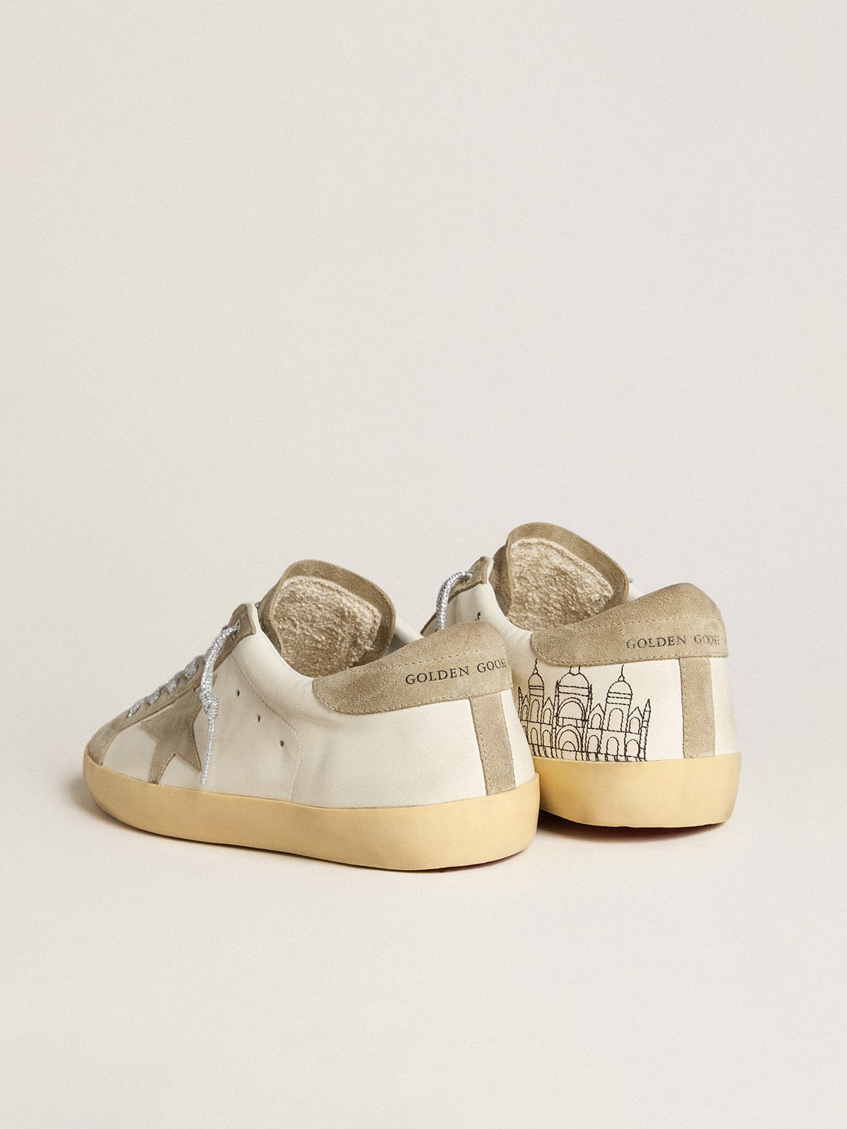 Golden Goose Mens Super-Star In Nappa With Ice-Gray Suede Star And Black Embroidery Mens