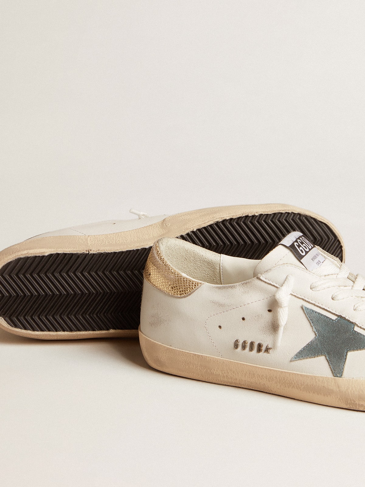 Golden Goose Mens Super-Star With Suede Star And Platinum Snake-Print Leather Heel Tab Mens
