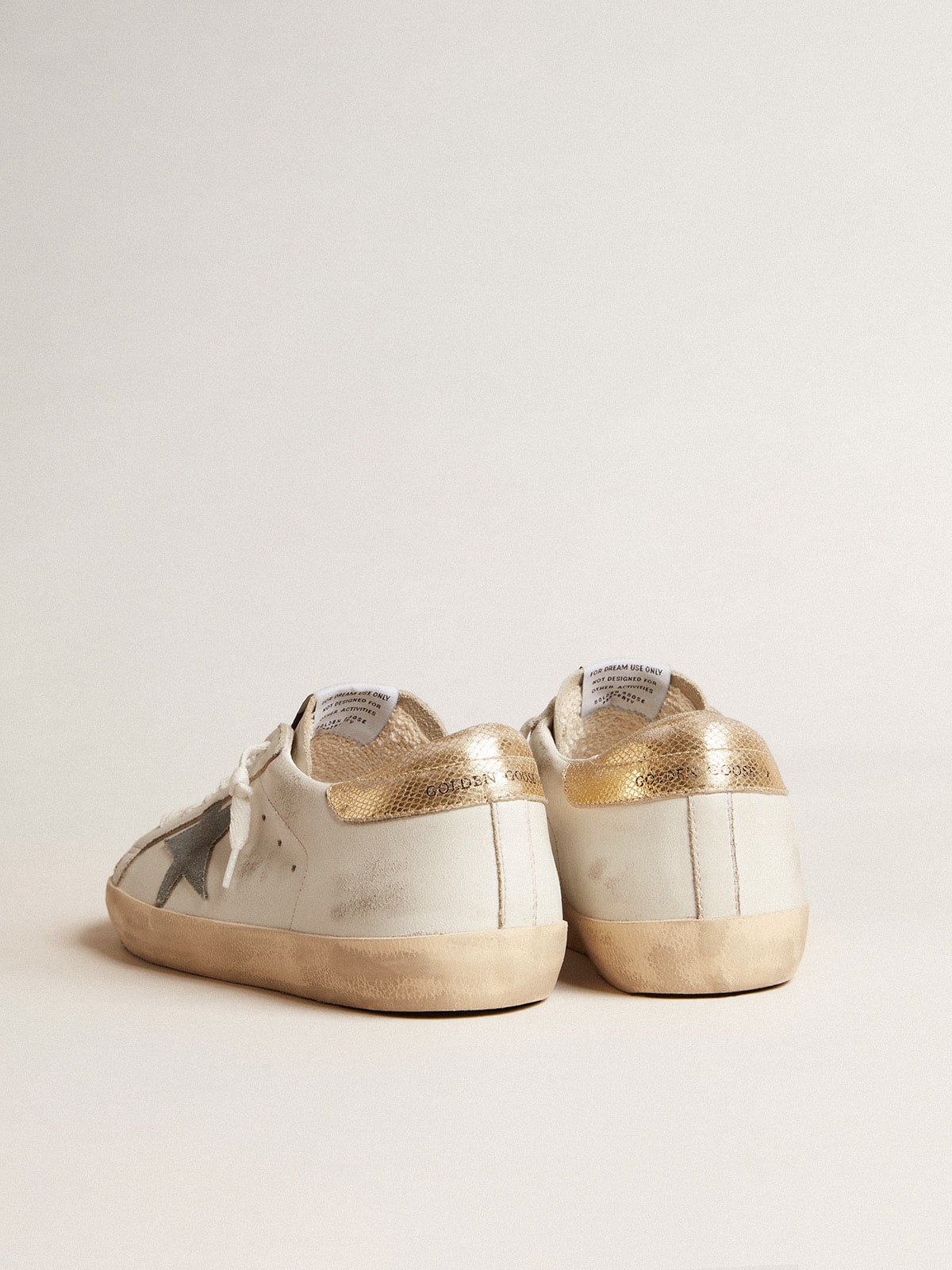Golden Goose Mens Super-Star With Suede Star And Platinum Snake-Print Leather Heel Tab Mens