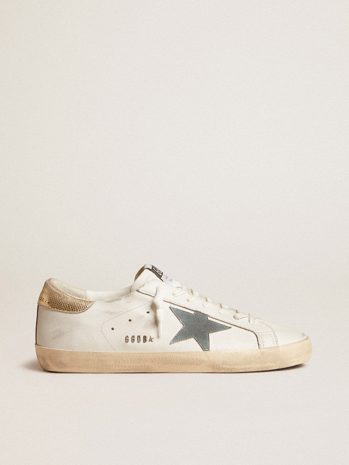 Golden Goose Mens Super-Star With Suede Star And Platinum Snake-Print Leather Heel Tab Mens