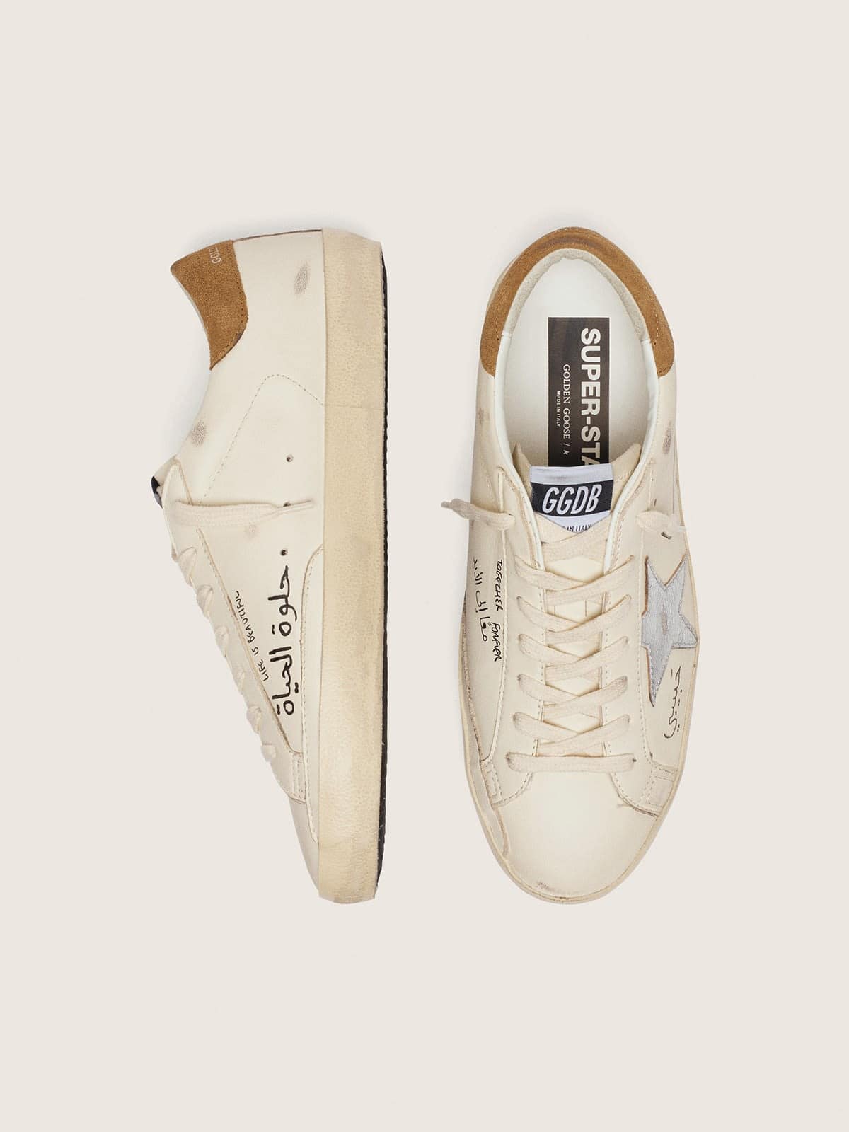 Golden Goose Mens Super-Star In Nappa With Metallic Silver Star And All-Over Lettering Mens
