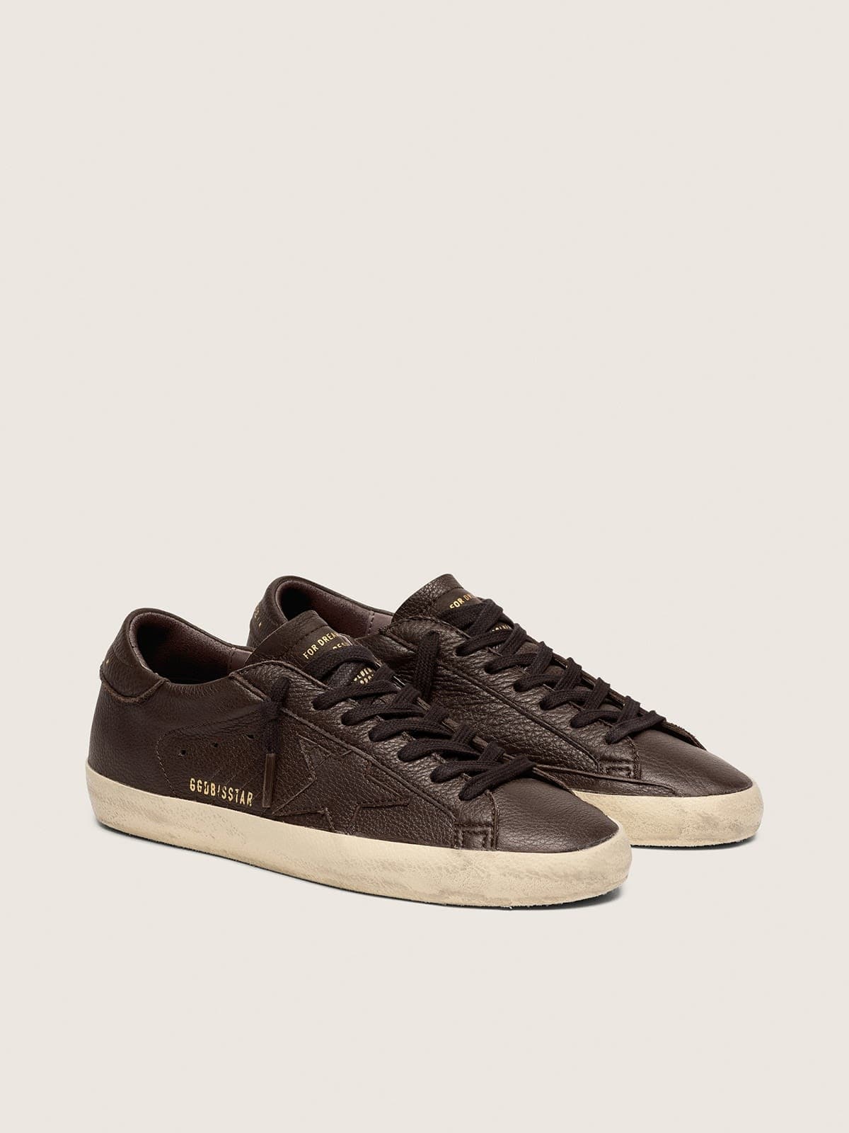 Golden Goose Mens Super-Star In Dark Brown Leather With Tone-On-Tone Leather Star Mens