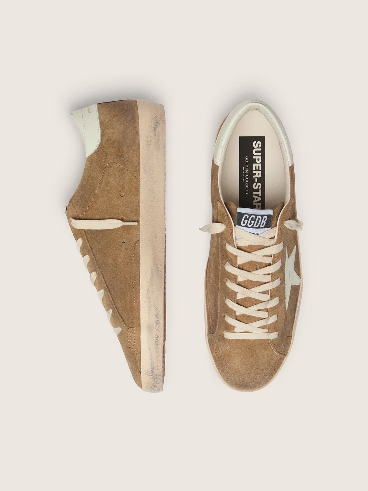 Golden Goose Mens Super-Star In Tobacco Suede With White Leather Star Mens