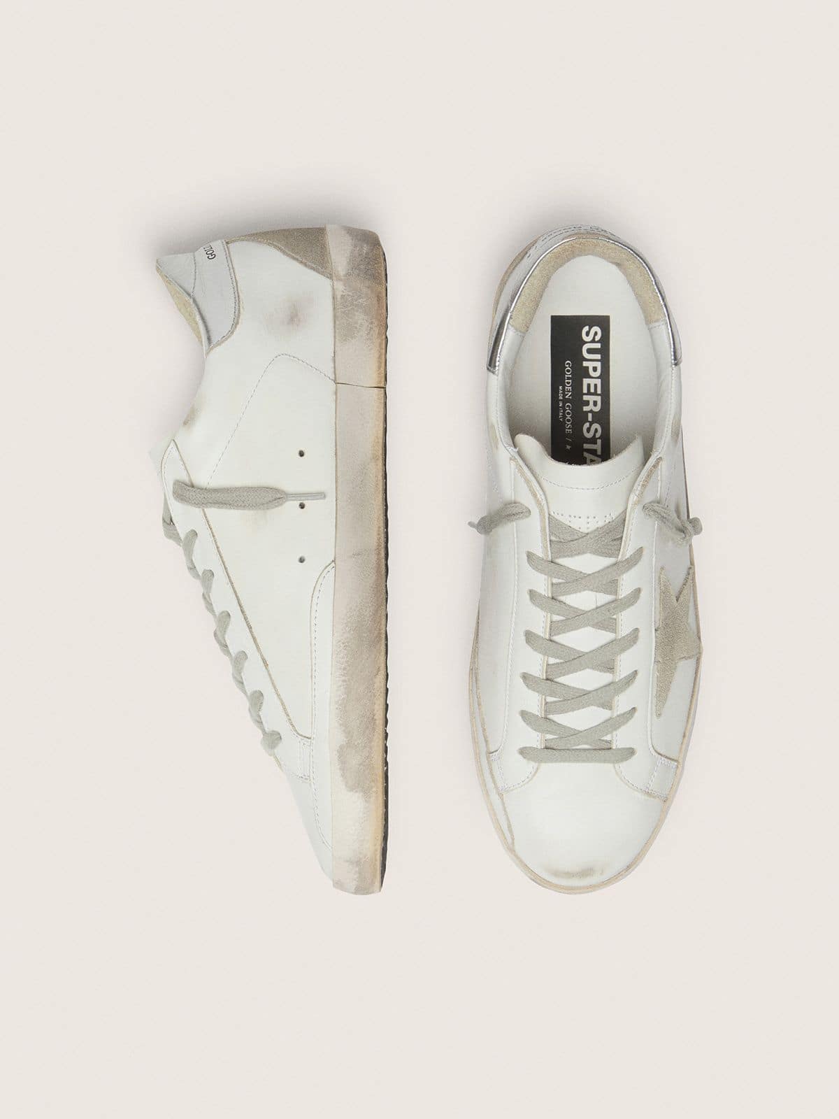 Golden Goose Mens Super-Star With Silver Heel Tab And Lettering Mens