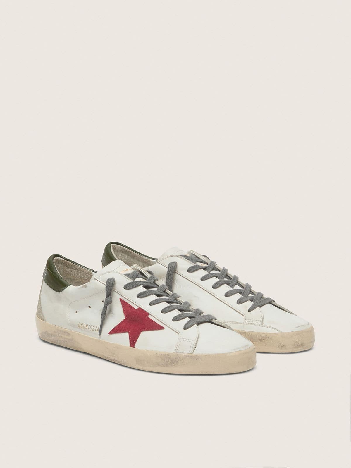 Golden Goose Mens Super-Star With Red Suede Star And Green Leather Heel Tab Mens