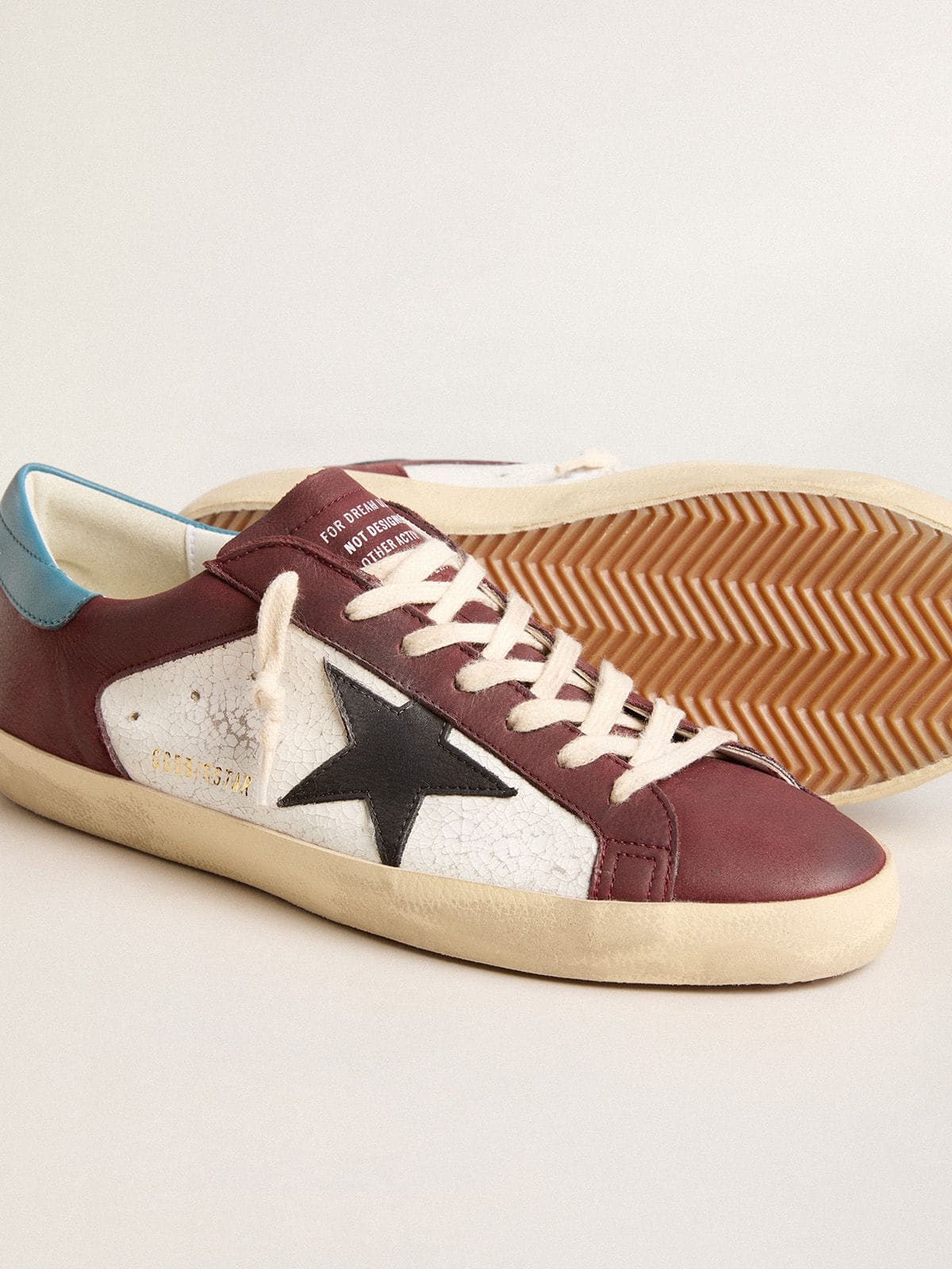 Golden Goose Mens Super-Star In Crackle Leather With Brown Star And Teal Heel Tab Mens
