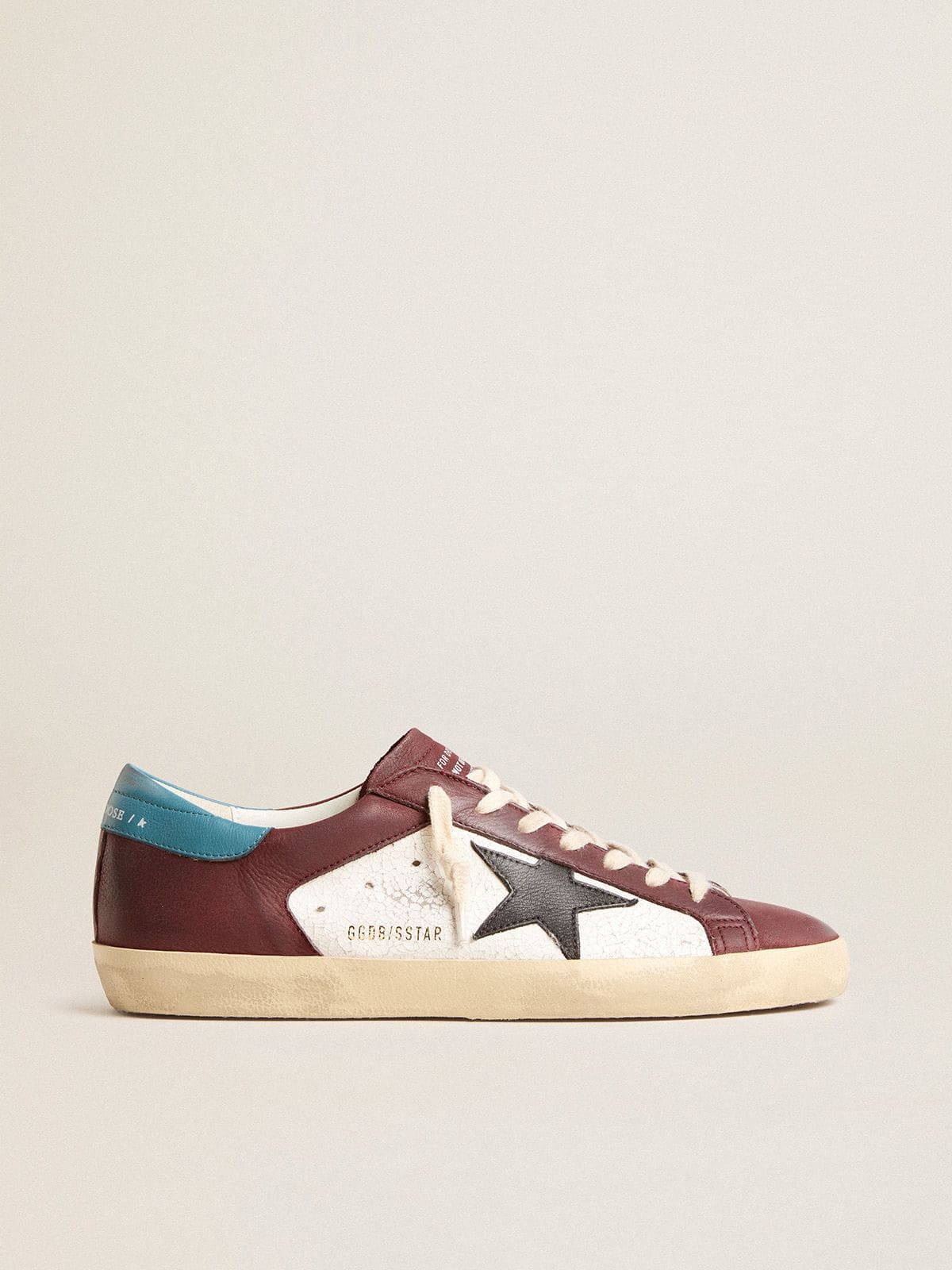 Golden Goose Mens Super-Star In Crackle Leather With Brown Star And Teal Heel Tab Mens