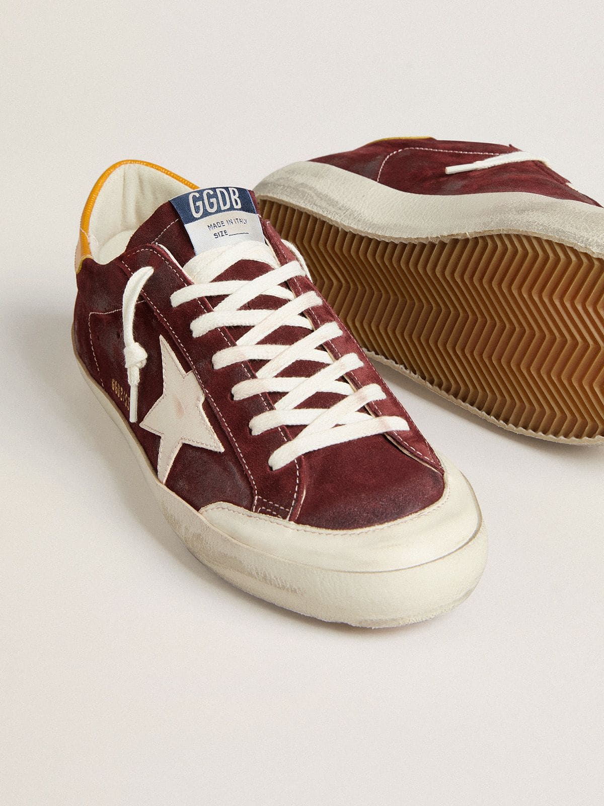 Golden Goose Mens Super-Star In Brick-Red Suede With White Leather Star And Animal-Print Heel Tab Mens