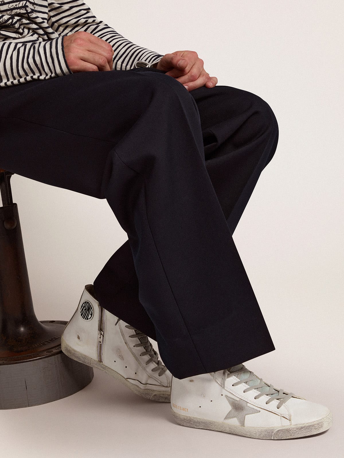 Golden Goose Mens Francy In Leather With Silver Suede Star Mens